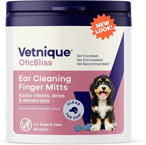 Vetnique Oticbliss - Toallitas para orejas de gato y perro - Tratamiento para infección de orejas de perro o toallitas limpiadoras para oídos de