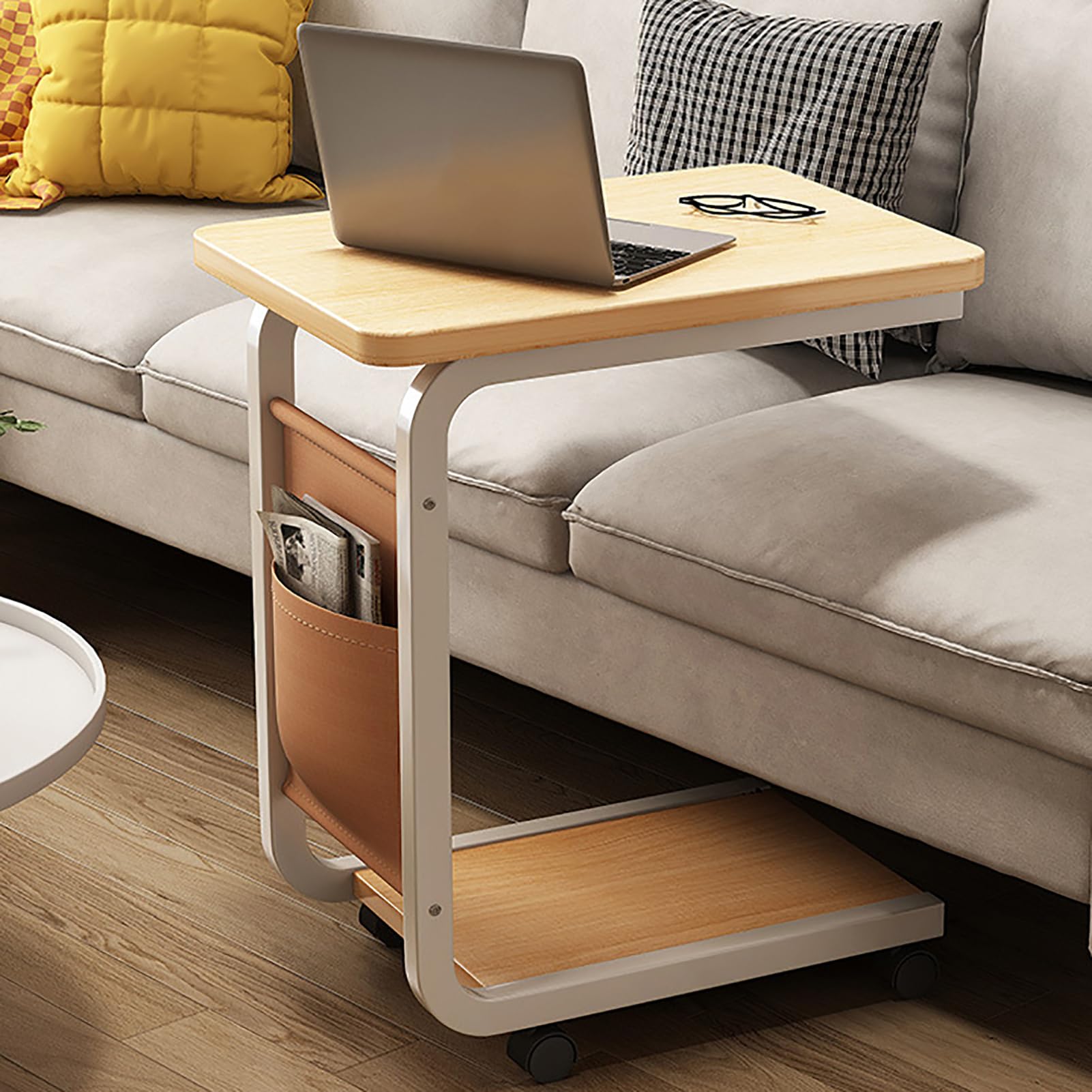 Table de chevet compacte en C avec sac de rangement et cadre robuste