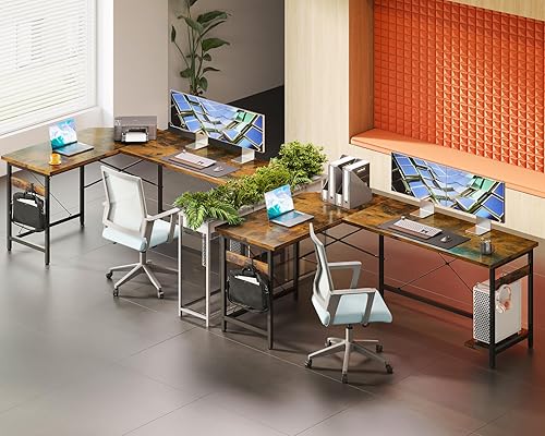 Miniatura 57 de Coleshome - Escritorio gaming en forma de L de 66 pulgadas, con toma de corriente, con soporte para CPU, escritorio esquinero para computadora, para