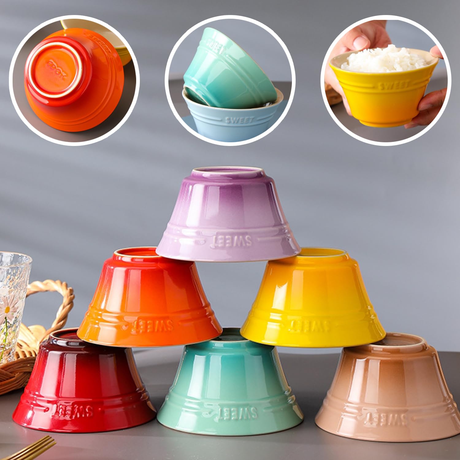 Großes Müslischalen-Set, 400 ml, Suppenschüsseln, mikrowellengeeignet, Reisschalen, Keramik-Frühstücksschalen (Khaki, 4 Stück)