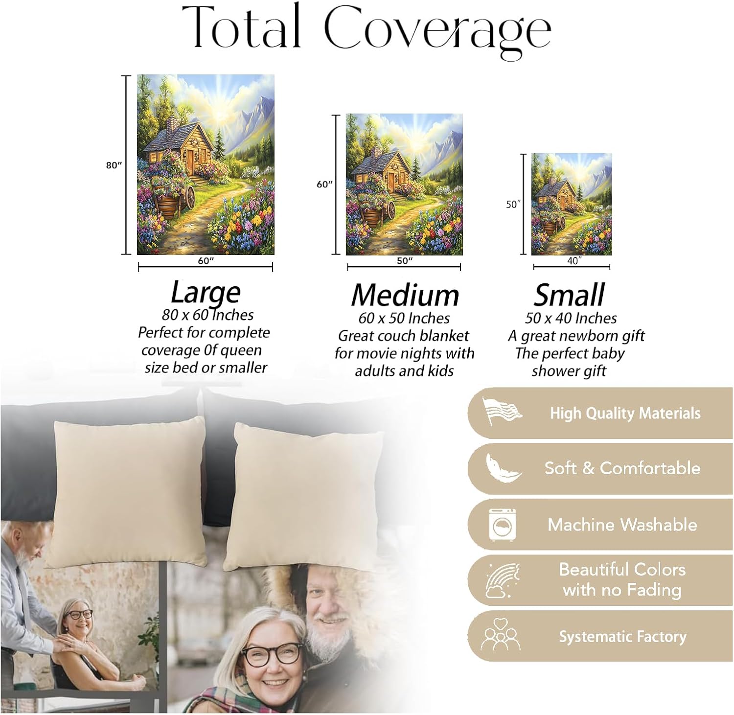 Spring House Flowers Blanket, Soft Warm Cozy Throw Gifts for Adults Kids Women, Lightweight Comfy Fuzzy Flannel Blankets for Couch, Travel, Car, Home Decor 60×50 Inch - Image 3