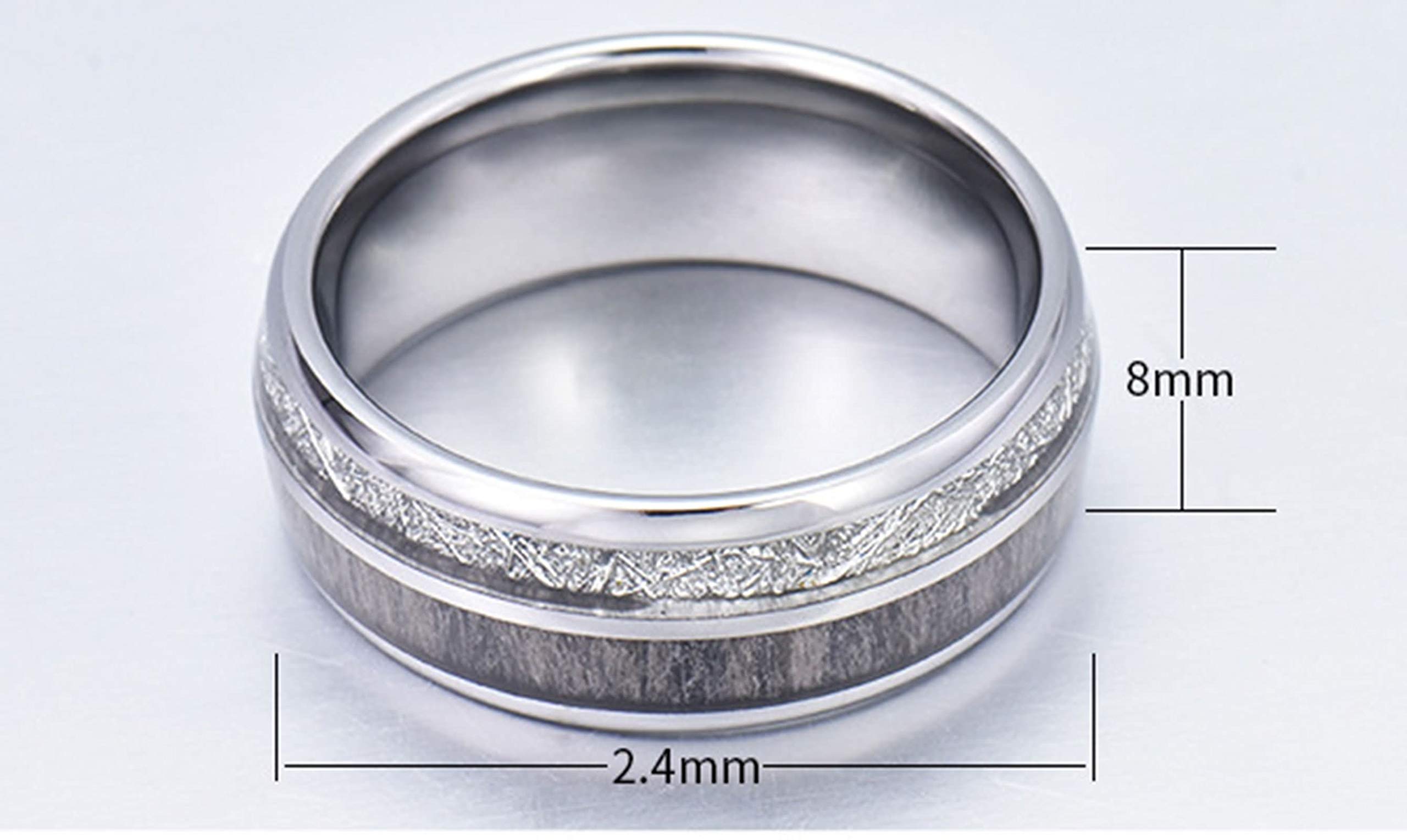 Anello Carburo di Tungsteno Uomo Fede Nuziale Anello di Fidanzamento Intarsio di Legno e Meteorite Anello Uomo con Incisione Personalizzata 8MM Anello in Tungsteno Argento Misura 12-31