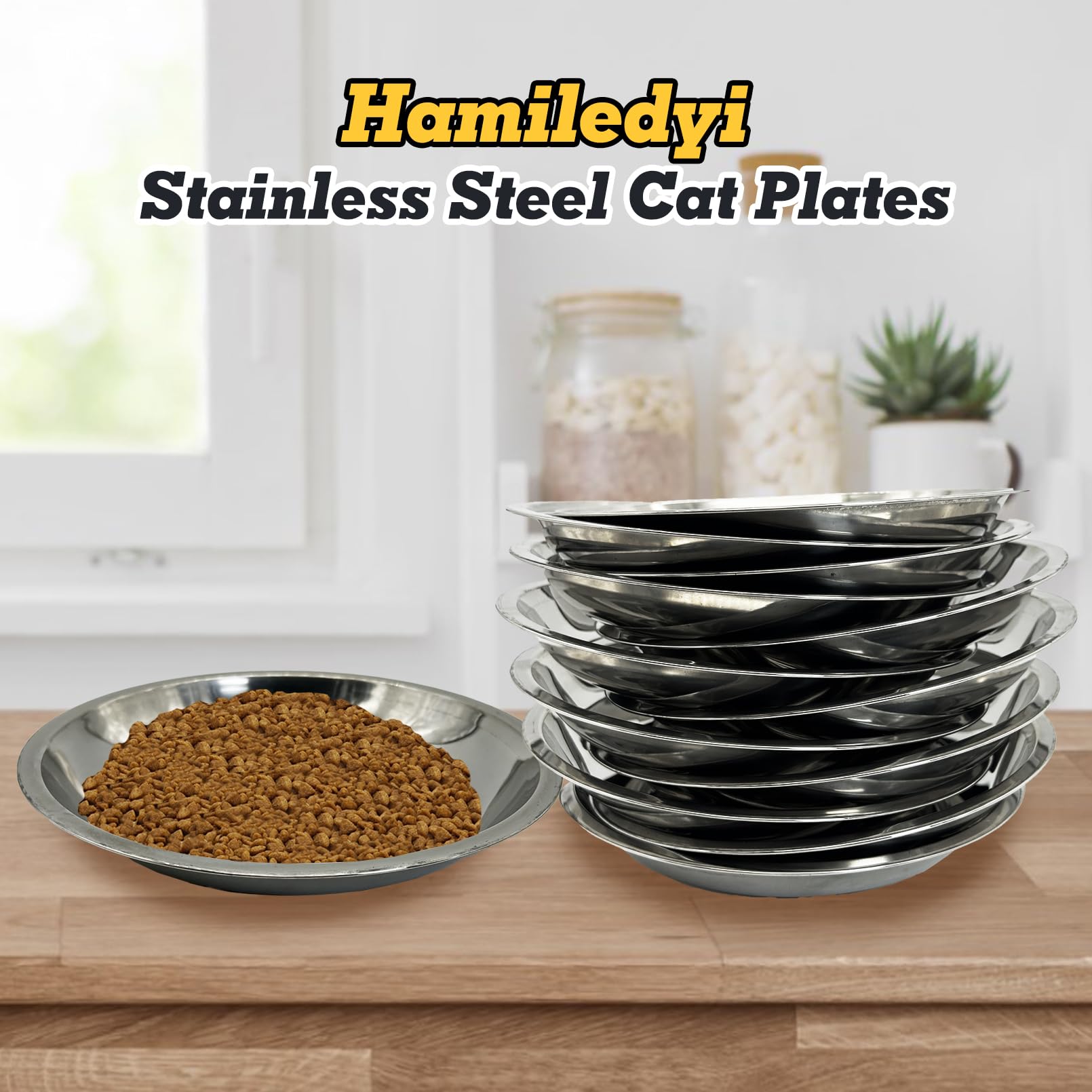 Hamiledyi 12 ciotole per gatti in acciaio inox, poco profonde, piatti per animali domestici, piatti grandi per l'alimentazione del gatto, per cani, gatti e altri piccoli animali (diametro 21 cm)