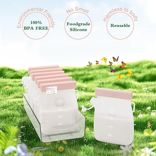 Miniatura 6 de Bolsas de almacenamiento de leche materna de silicona reutilizables, bolsas de almacenamiento de leche materna de 8 onzas, sin BPA, bolsas de