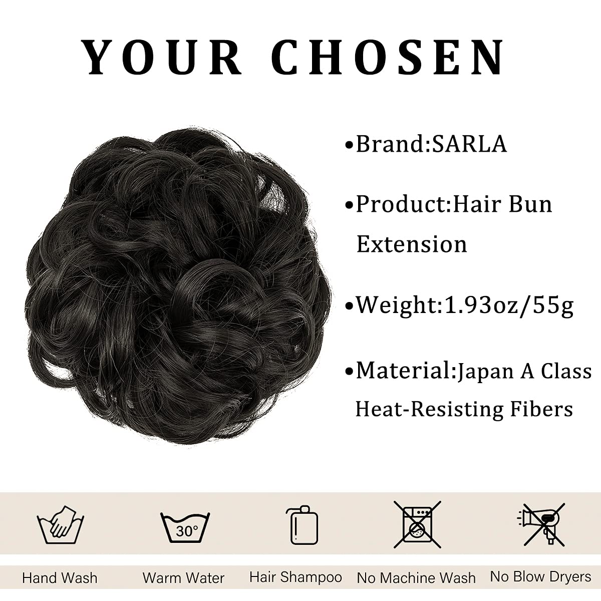 SARLA Messy Bun Hair Piece for Womens Synthetic Scrunchies Buns Extension Hairpieces Updo Pony Tail Off Black - Image 2
