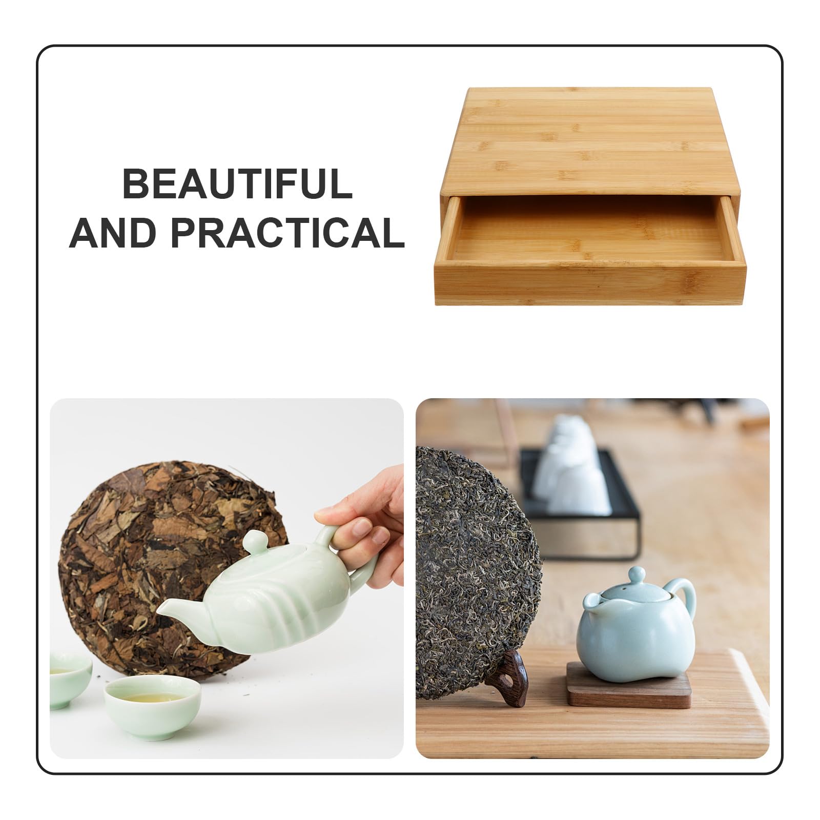 Boîte à Thé en Bois Massif à Tiroir Perforé Rangement Pratique pour Gâteau de Thé Pu’er Boîte de Rangement Aérée et Écologique Coffret Présent 1 Pièce Kaki Finition Lisse
