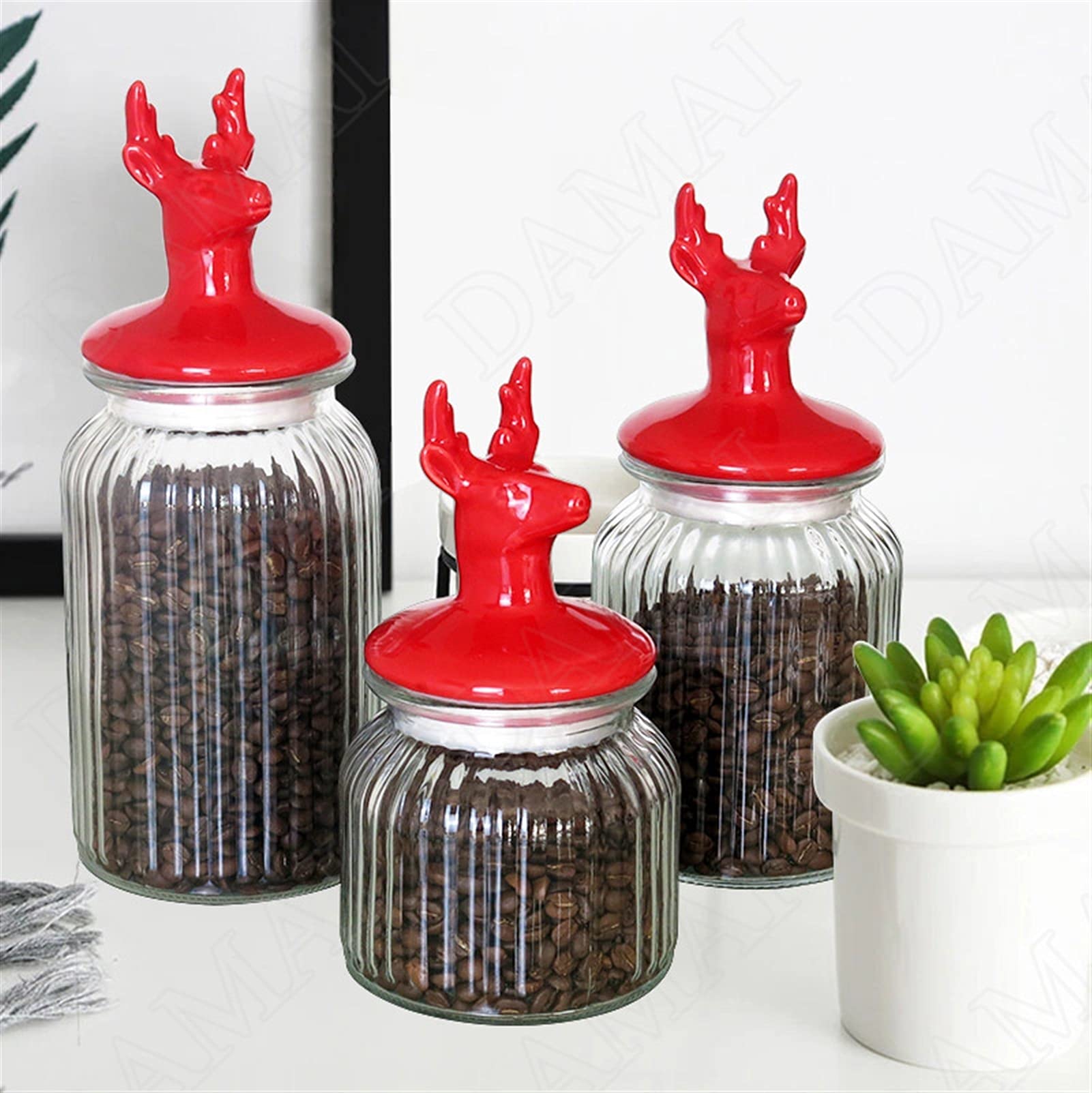 Botes para Alimentos Tarjetas de almacenamiento de vidrio europeo SELLADO PUEDE CON LA TAPA COCINA CEREAL DISPENSADOR ELK Decorativo Desktop Snacks Organizador Jar Decoración del hogar Moderno Botes H
