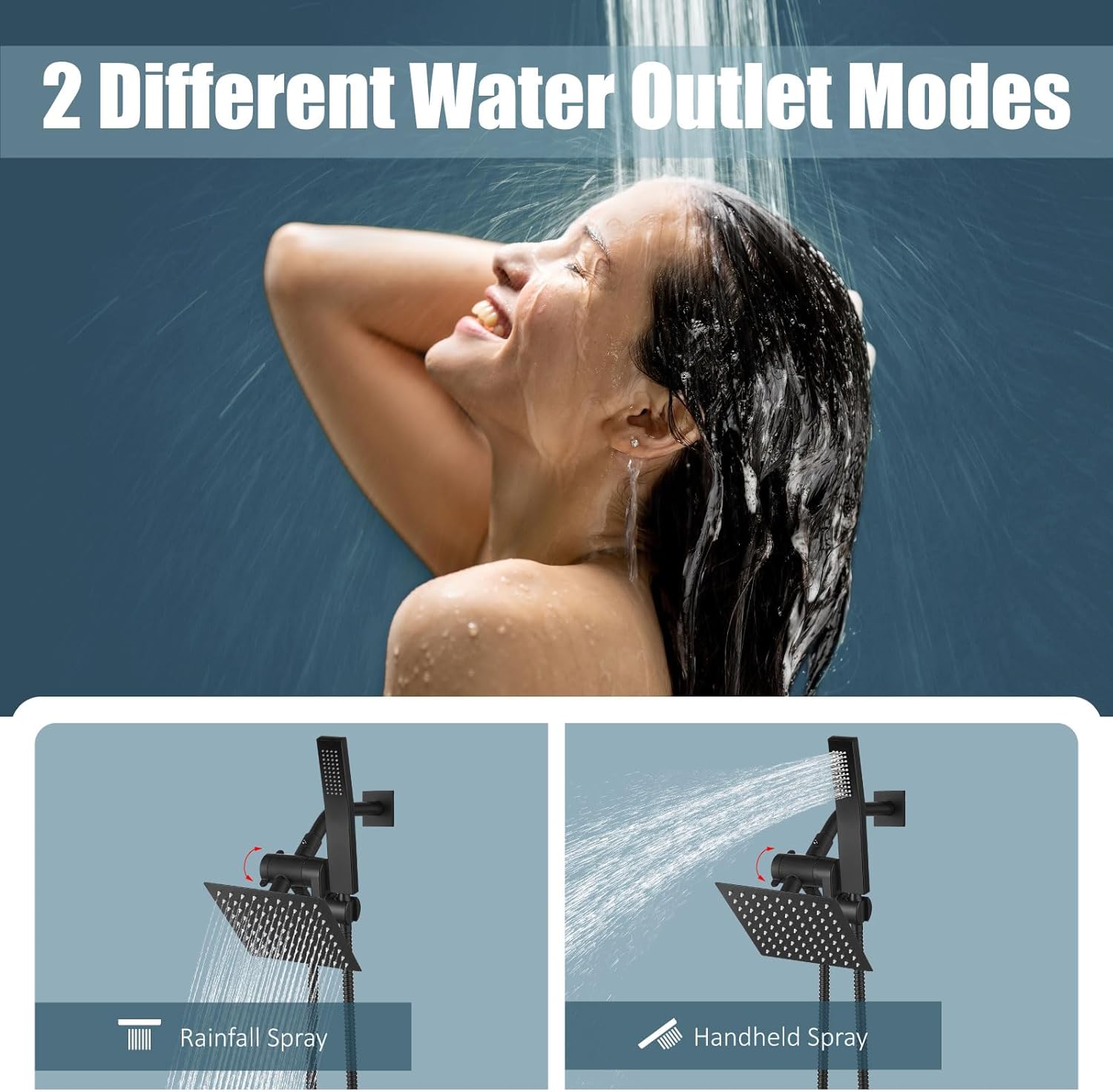 Aolemi Shower Head and Handle Set with Handheld Spray Bathroom Shower Faucet Set 6 Inch Rainfall Shower Head System Wall Mount with Rough-in Valve and Shower Trim Kit Matte Black - Image 3