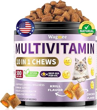 Taurine for Cats Vitamins Treats, 15 in 1 Multivitamin 500 Crunchy & Creamy