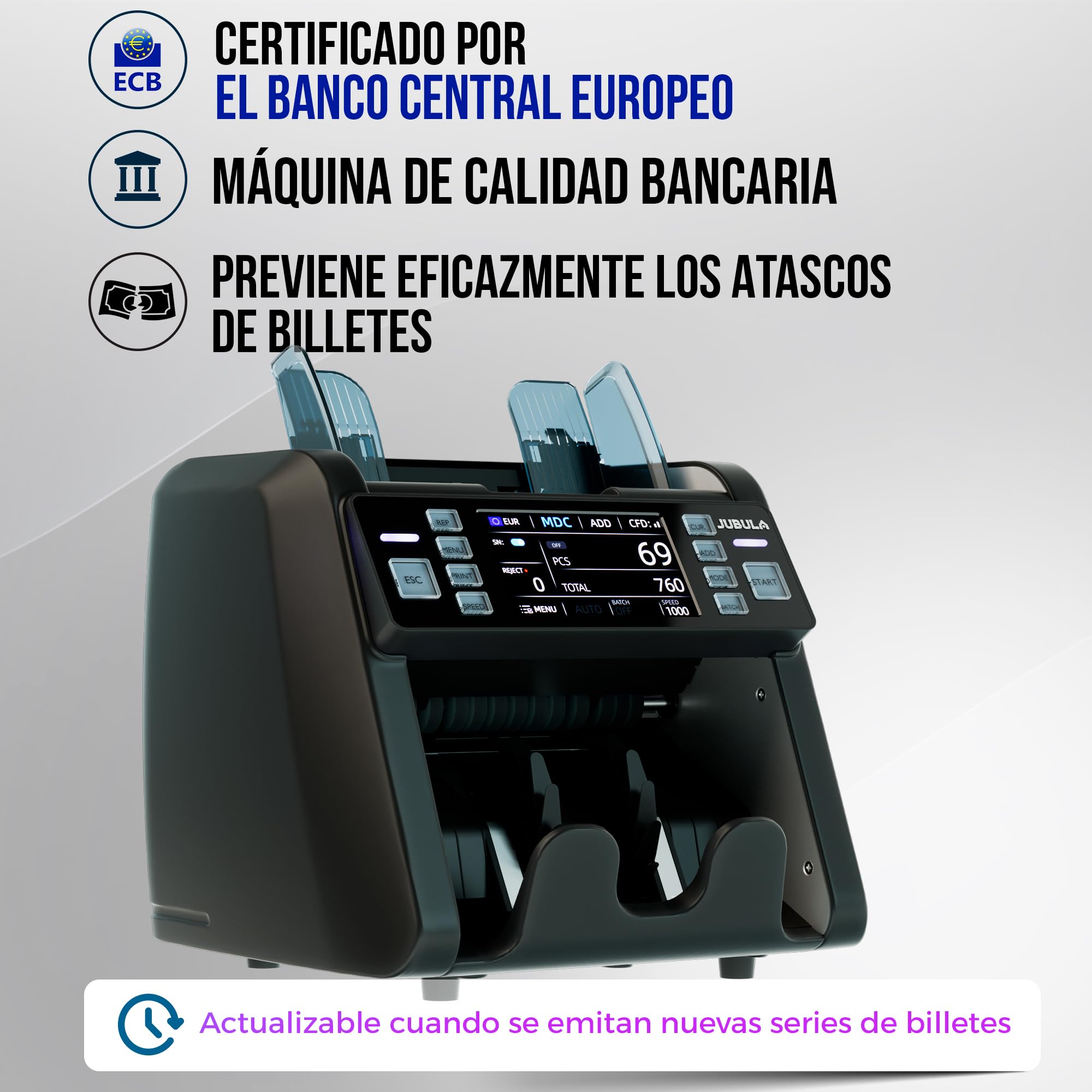 MV-550 - Contador de dinero para billetes mixtos y detector de billetes falsos | UV/MG/IR/DD / 2CIS, etc. | Precisa | EUR USD GBP SEK CHF, etc. | Contador de billetes | Contador de dinero