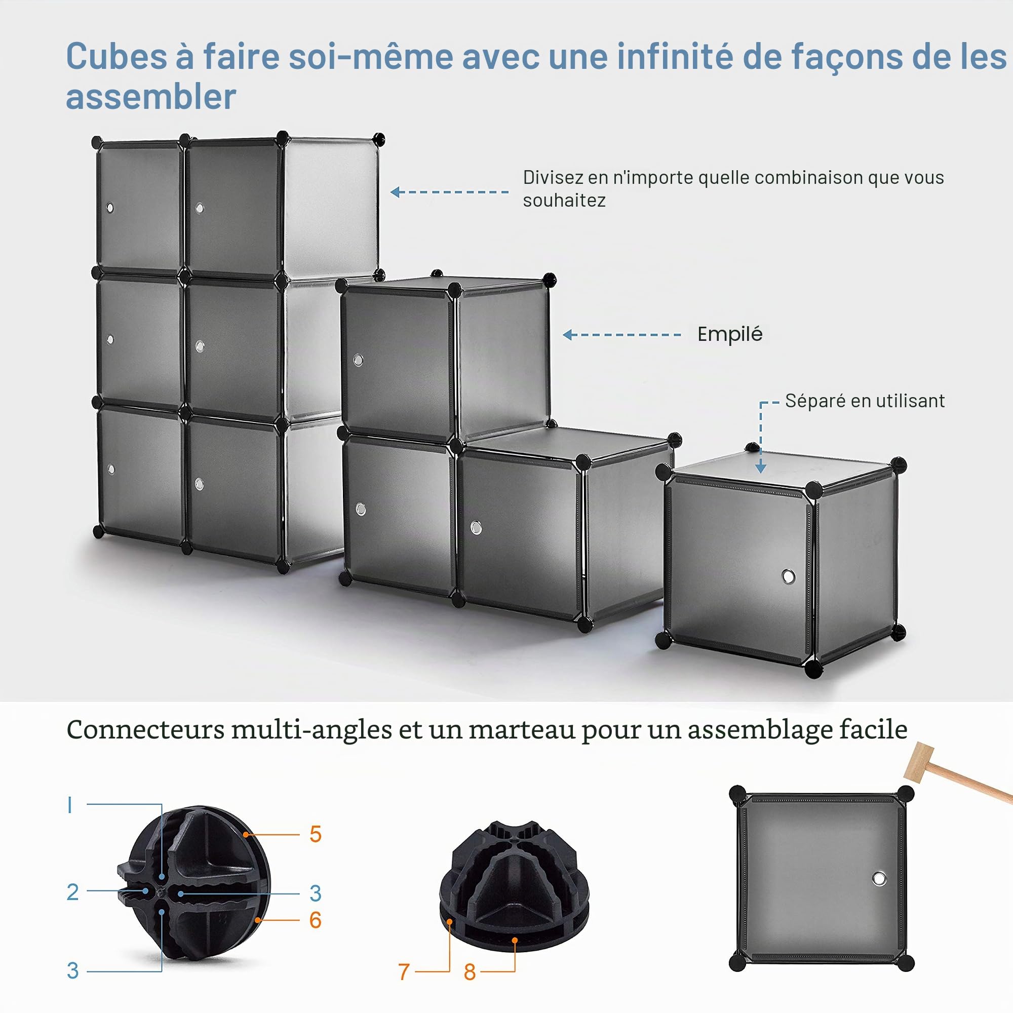 Mondeer Armoire Penderie Portable 20 Compartiments,Plastique,Modulaire,Gris | Étagère à Rangement avec Porte,Cubes de Stockage ,Crochet,Cadre en Acier,Vêtements, Accessoires, Jouets,Chambre