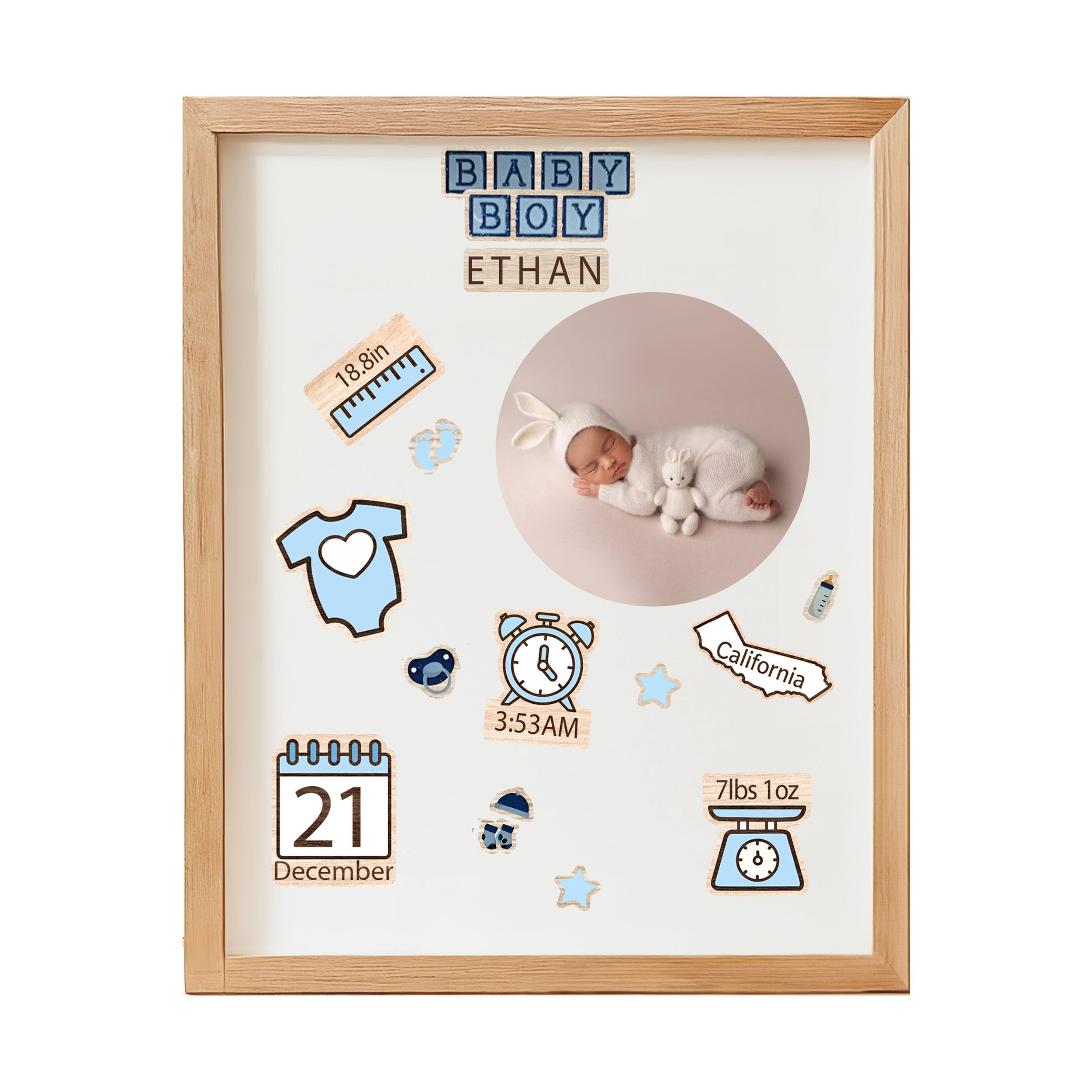 Personalized Baby Picture Frame - Custom Newborn Birth Stats Photo Frame - Baby Gift for New Parents, Grandparents - Engraved Keepsake Nursery Decor -