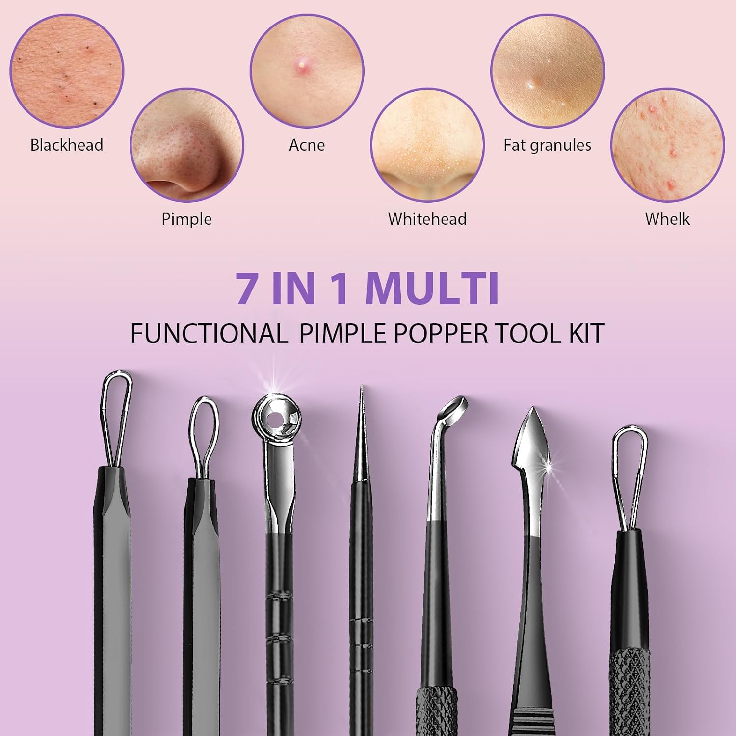 Teenitor 7 in 1 Blackhead Remover Tools, Surgical Grade Pimple Popper Tool Kit, Blackhead Extractor, Pimple Extractor, Black Head Remover
