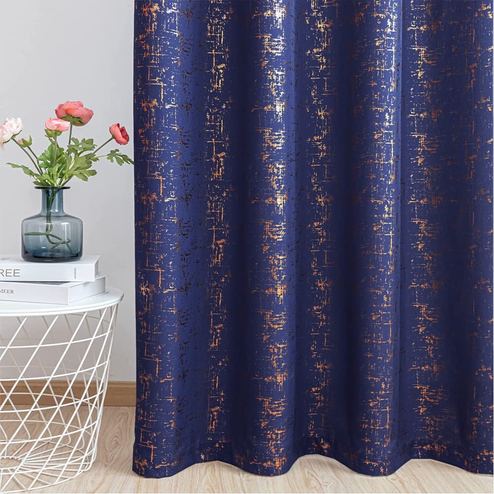 Urban Space 80-85% True Blackout Curtains for Door, Gold Foil Printed Blackout Curtains, Decorative Door Curtain Eyelet