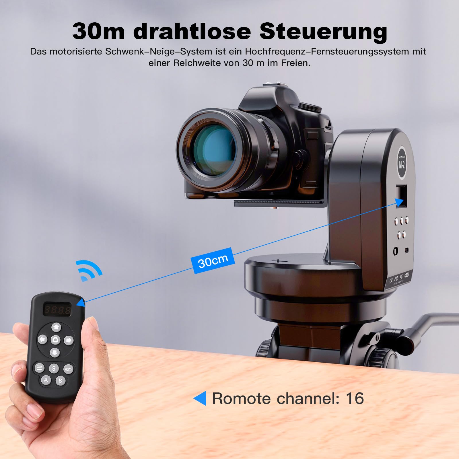 Soonpho M2 Motorisierter Stativkopf Elektrischer 360 Grad Erehbarer Elektrischer Remote Panorama-schwenkkopf mit Telefonklemme und Fernbedienung AB Zwei Punkt Typ für DSLR,Stativ,Mobiltelefon