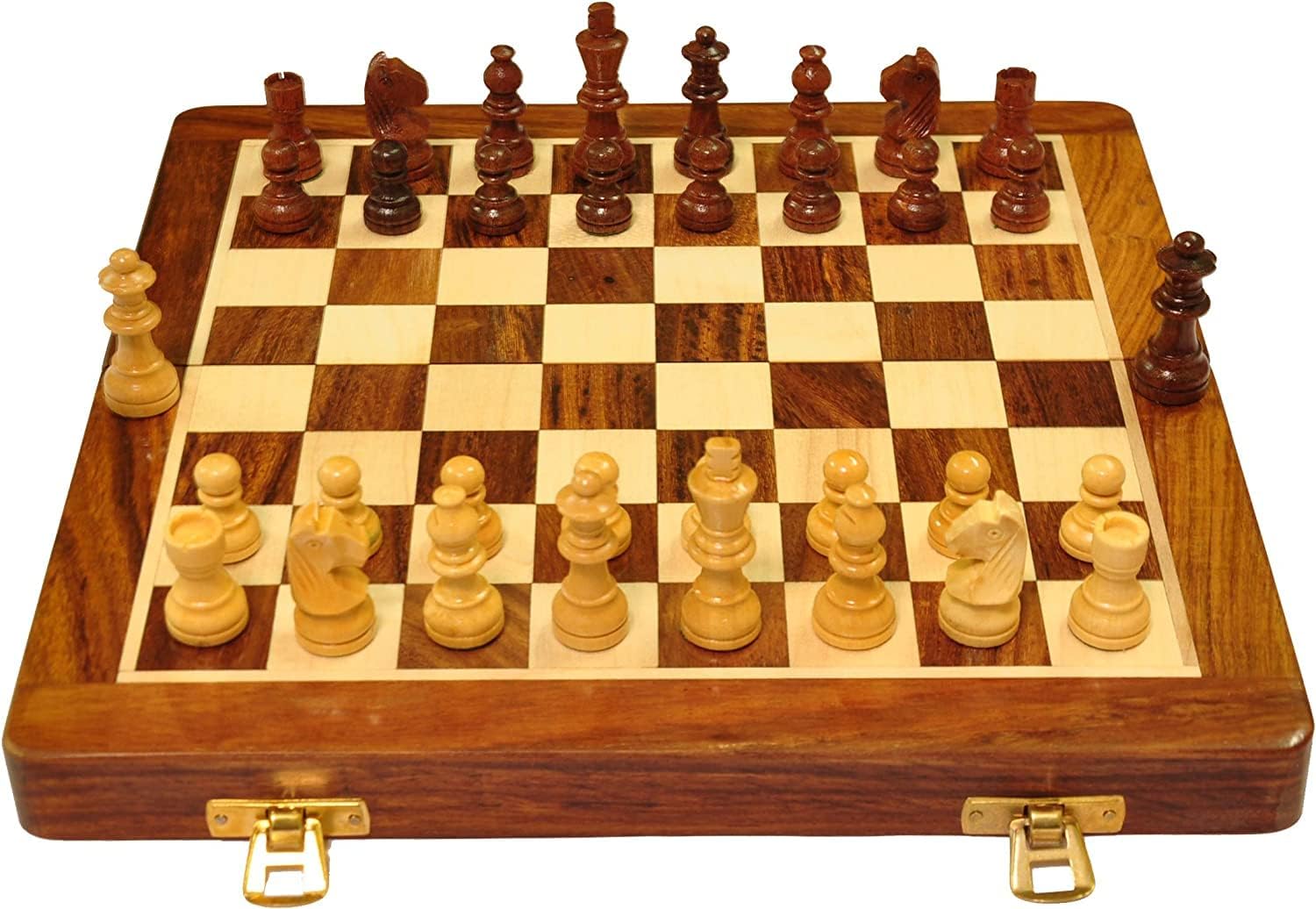 Ideas - Set di scacchi classici in legno da 25,4 cm, con scacchiera magnetica, interni in feltro fatti a mano, per riporre oggetti di scacchi Staunton, regali di inaugurazione della casa, uomini e