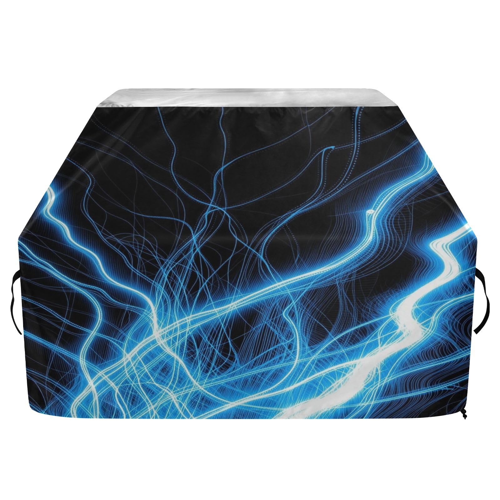 Funda para parrilla de barbacoa de 65 pulgadas, resistente con cordón ajustable para parrilla de barbacoa al aire libre, color azul eléctrico, diseño de rayo