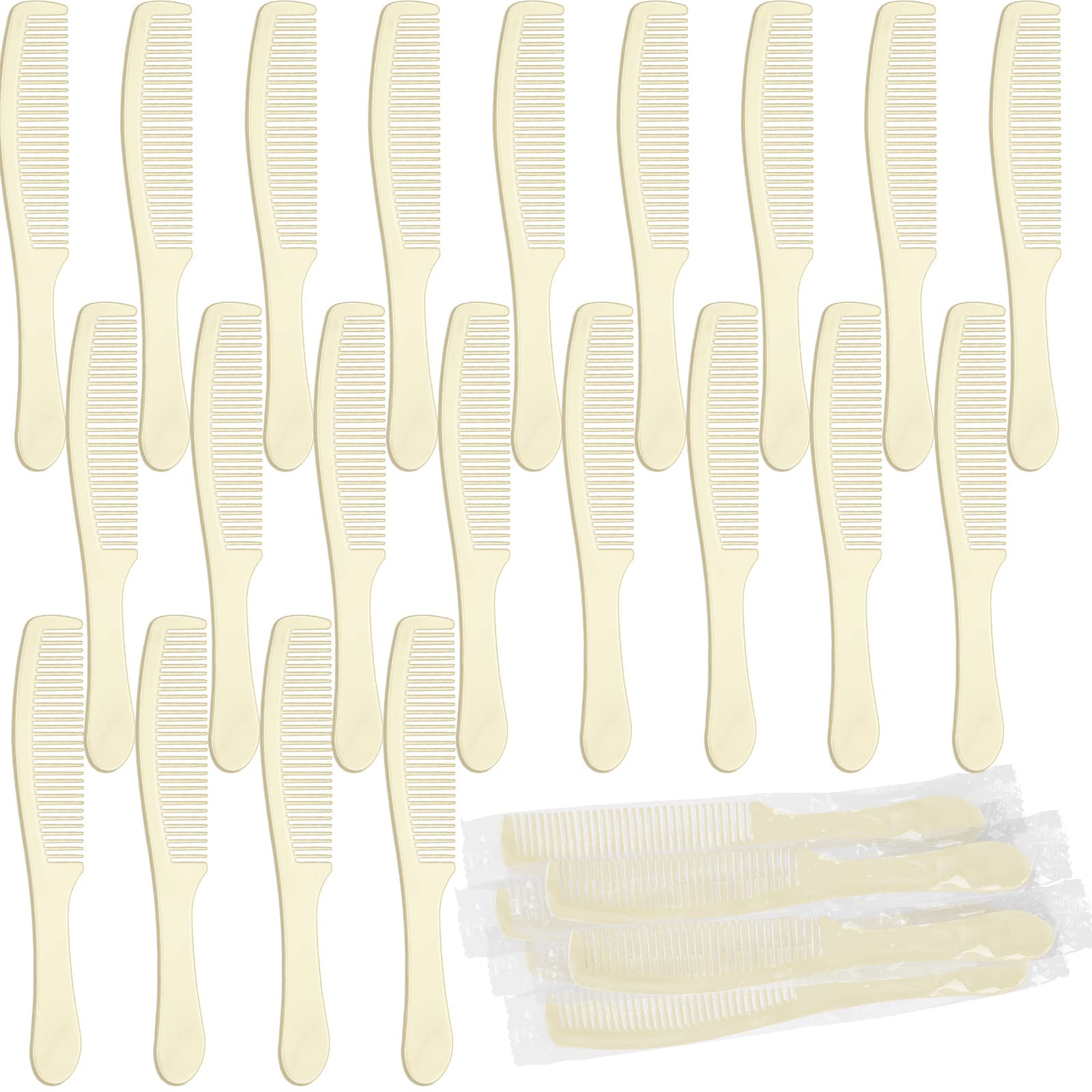 100 Packs Individually Wrapped Combs Disposable Combs in Bulk Plastic Combs Set Hair Combs for Travel, Hotel, Shelter, Homeless, Nursing Home, Charity, Church, 6.5 Inch Long (Creamy)