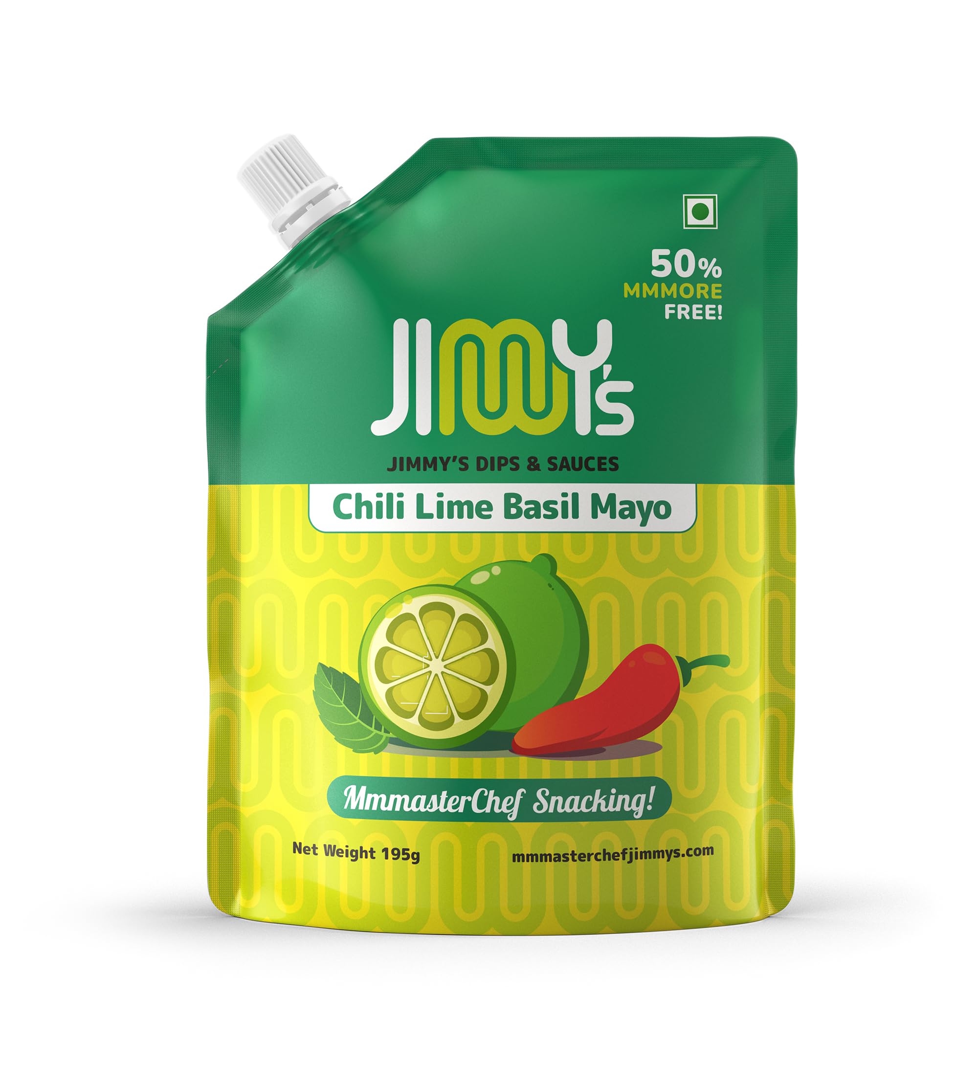 Jimmy’s Chili Lime Basil Mayo | 100% Eggless Creamy Spread | Zesty Lime, Fresh Basil & Spicy Chili Dip | Perfect for Wraps, Tacos, Burgers, Sandwiches, Fries, Salads & Party Snacks | 195g Resealable Pouch