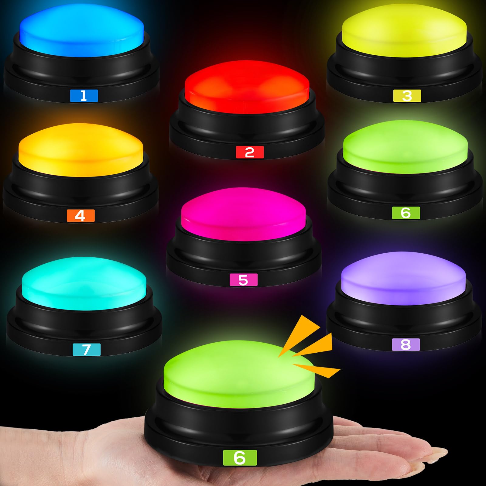 Xuhal 8 Pcs Game Show Buzzers Recordable Answer Buzzers Button Colored Classroom Buzzers with Number Recordable Button Gift for Christmas Family Office Home Trivia Nights, 8 Colors(Light Style)