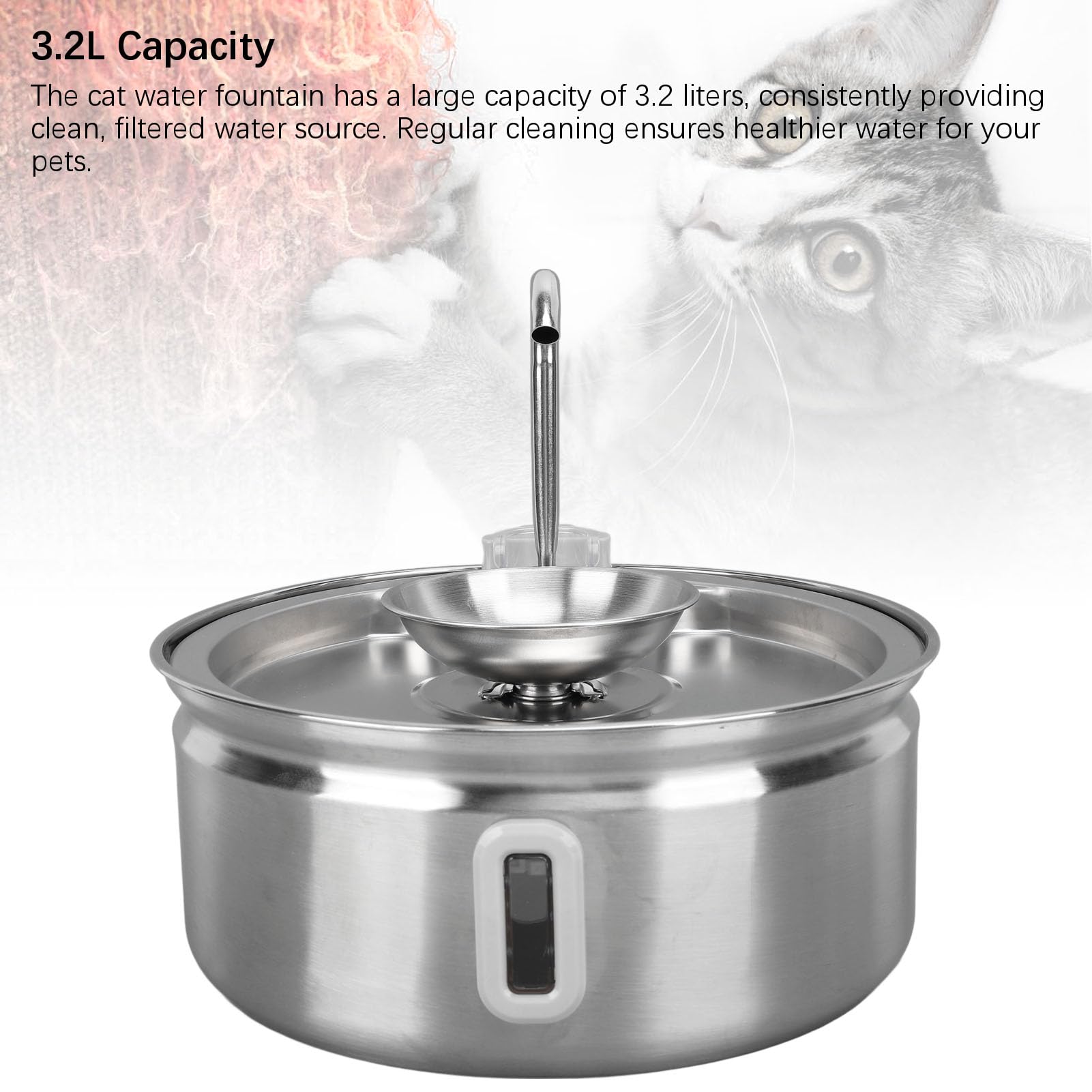 Fuente de Agua para Gatos de Acero Inoxidable, dispensador automático de Agua para Mascotas, Fuente de Agua para Perros de 3,2 L con circulación silenciosa y Ventana, para Gatos y