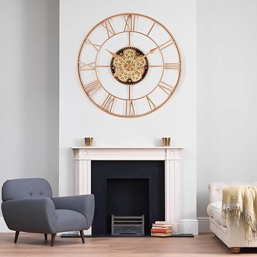 Miniatura 8 de Relojes de pared grandes de 29 pulgadas para decoración de sala de estar con engranajes en movimiento, reloj de pared grande industrial steampunk,