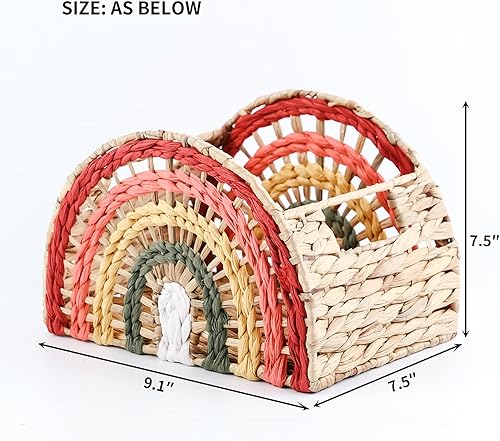 Miniatura 4 de YRMT - Cesta de almacenamiento de mimbre tejida de jacinto de agua para estantes, despensa, decoración de arco iris, cesta de almacenamiento