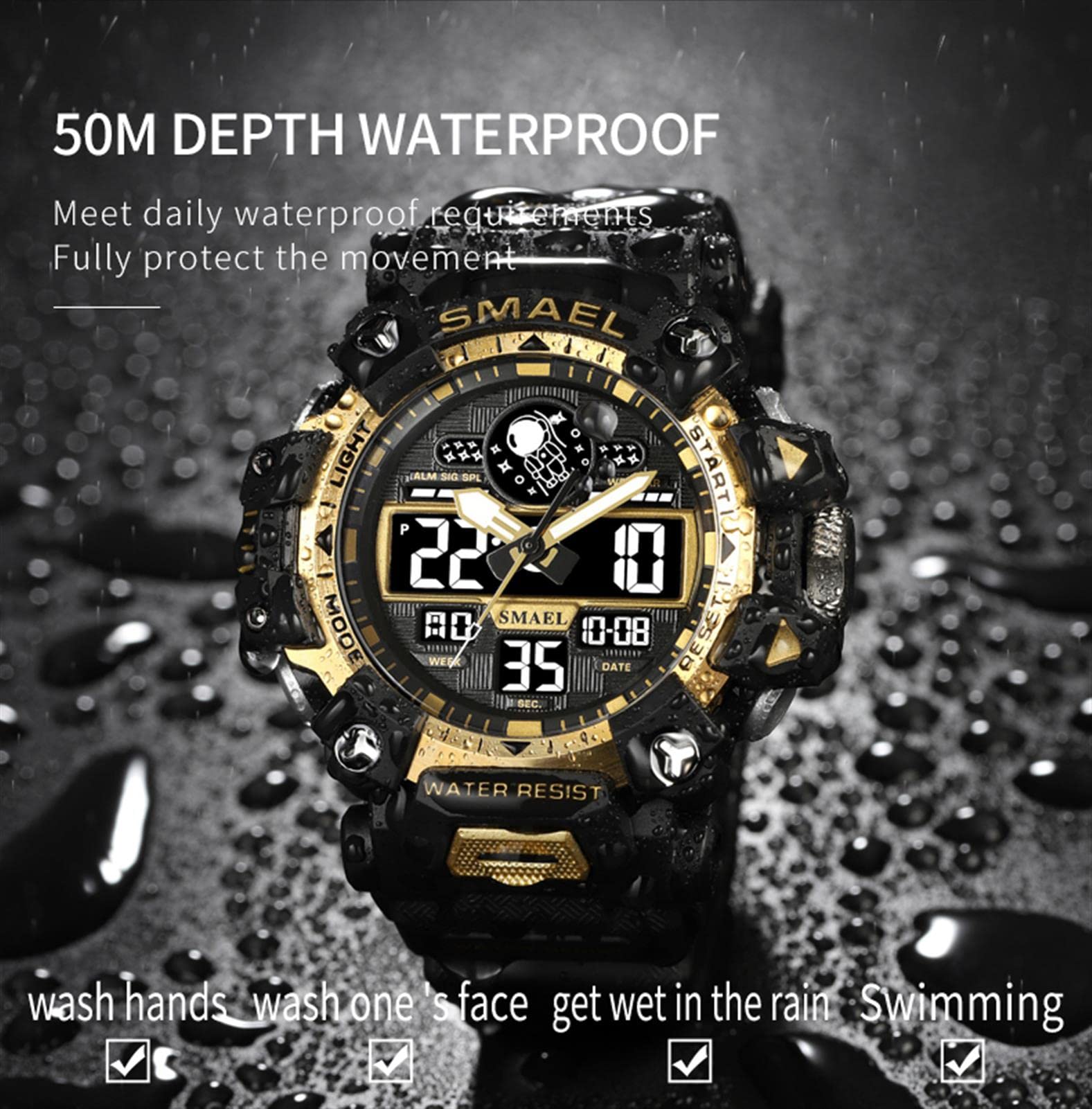 Montre Sport Homme Digitale Etanche 5 Bar avec Chronographe Alarme LED Eclairage Date-Montres avec Bracelet en Silicone