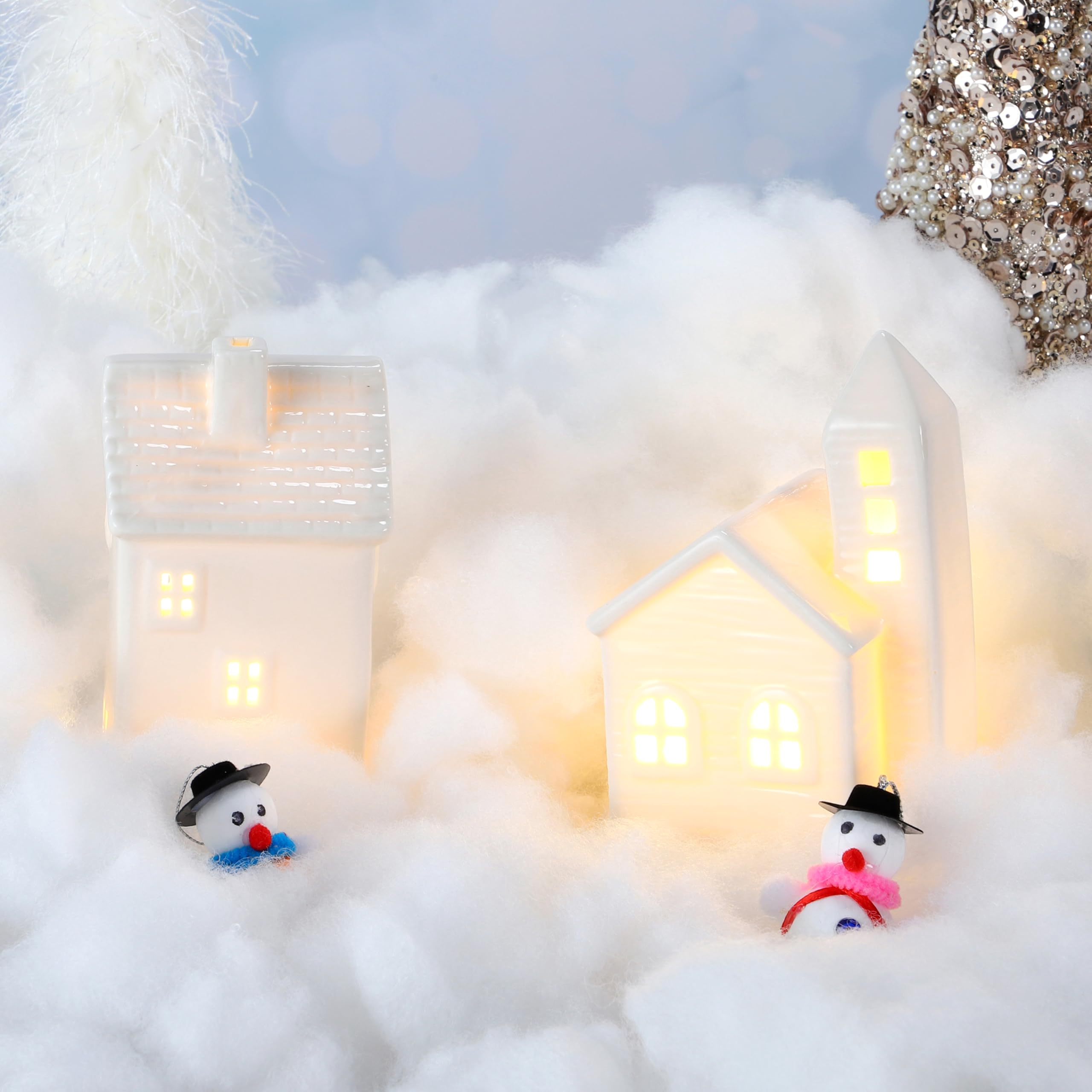 JOYIN 900g Kunstschnee Watte Weiß, Dekoschnee Decke Wolken Bastelwatte, Künstlicher Schnee für Weihnachtsdorf Krippen Winter Deko