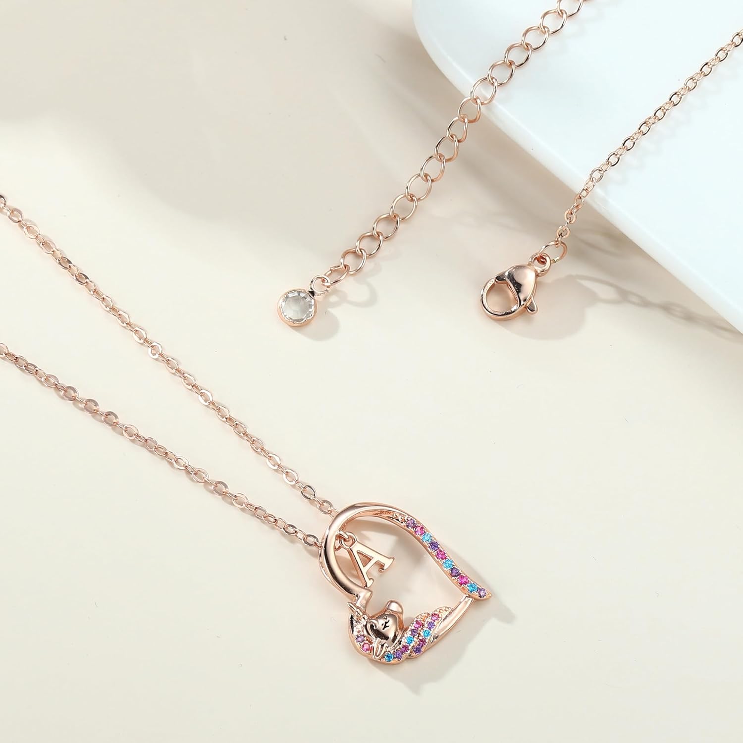 Anoup Unicorn Gifts for Girls - Initial Unicorn Necklaces for Girls Kids Colorful CZ Heart Pendant A-Z Unicorns Initial Necklaces Cute Unicorns Jewelry Birthday Gifts for Kids