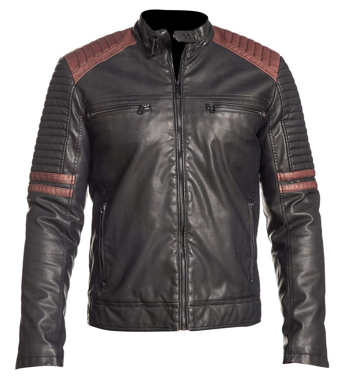 Black Leather Jacket Men - Black Real Lambskin Mens Motorcycle Jacket