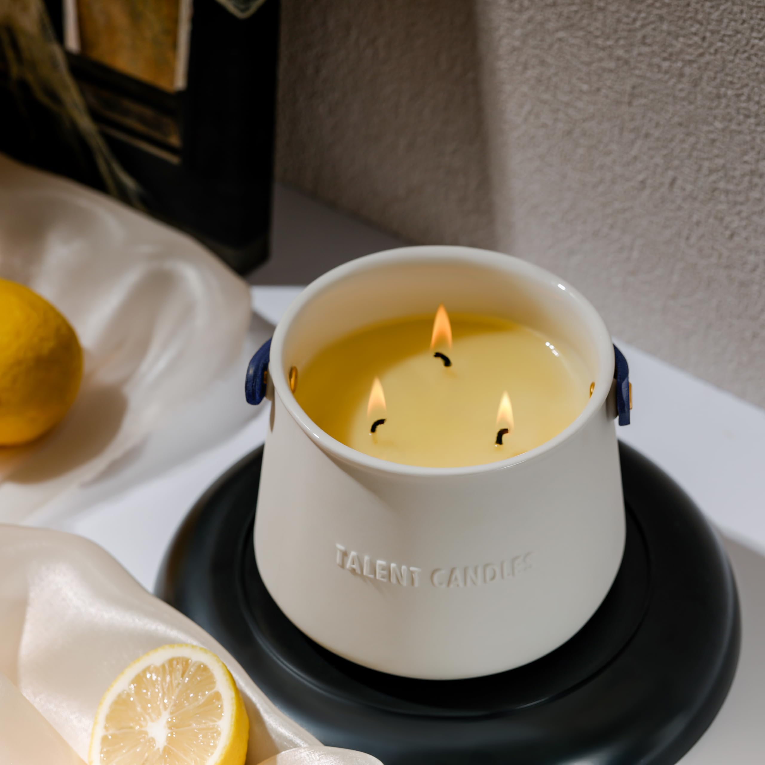 Bougie Aromathérapie Tasse en Céramique à Main 3 Noyaux Cire de Soja Cadeaux Hommes Femmes Nuit d'été