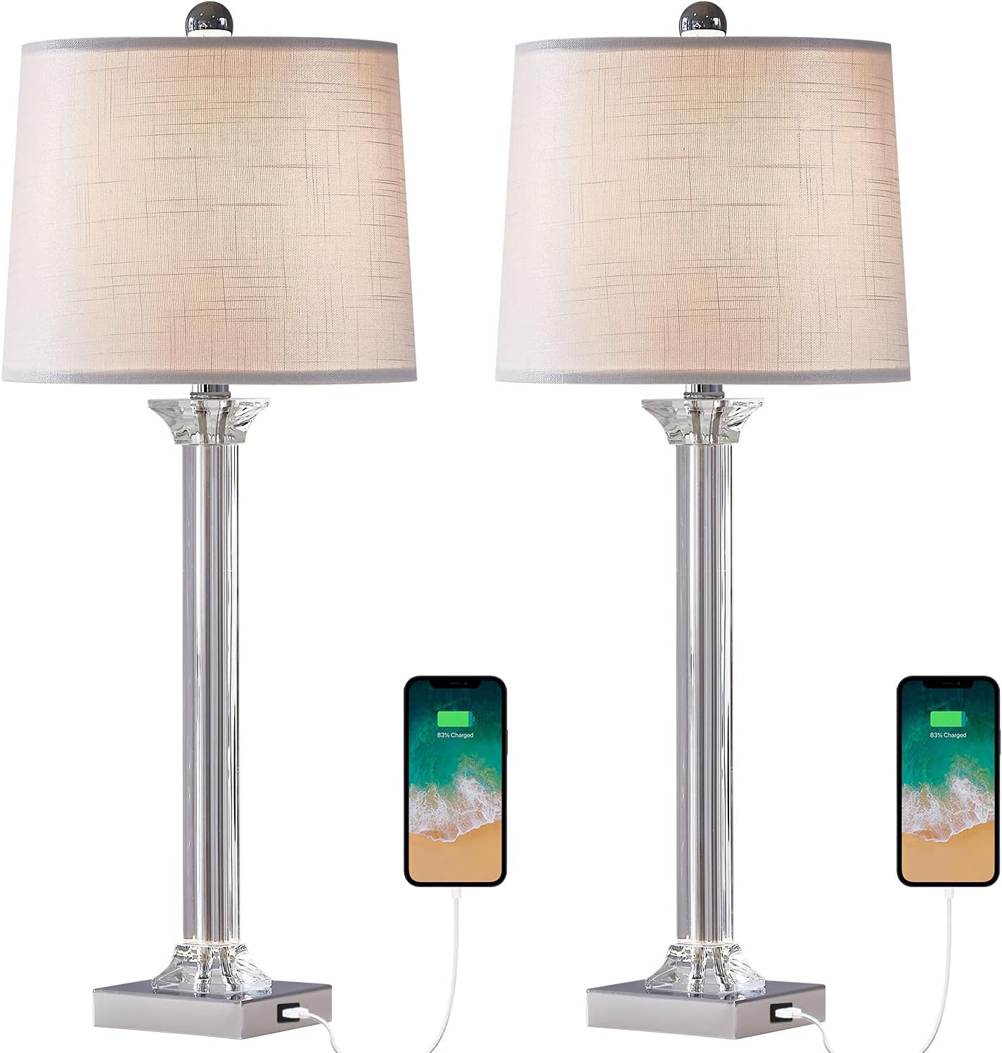 40% оƒƒ Dіѕсоunt Oneach Crystal Table Lamps with USB Port 27.7 Modern Lamp Set of 2 for Living Room Bedroom Buffet Table Column Drum Shade Tор Brаndѕ Oneach Crystal Table Lamps with USB Port 27.7 Modern Lamp Set of 2 for Living Room Bedroom Buffet Table Column Drum Shade