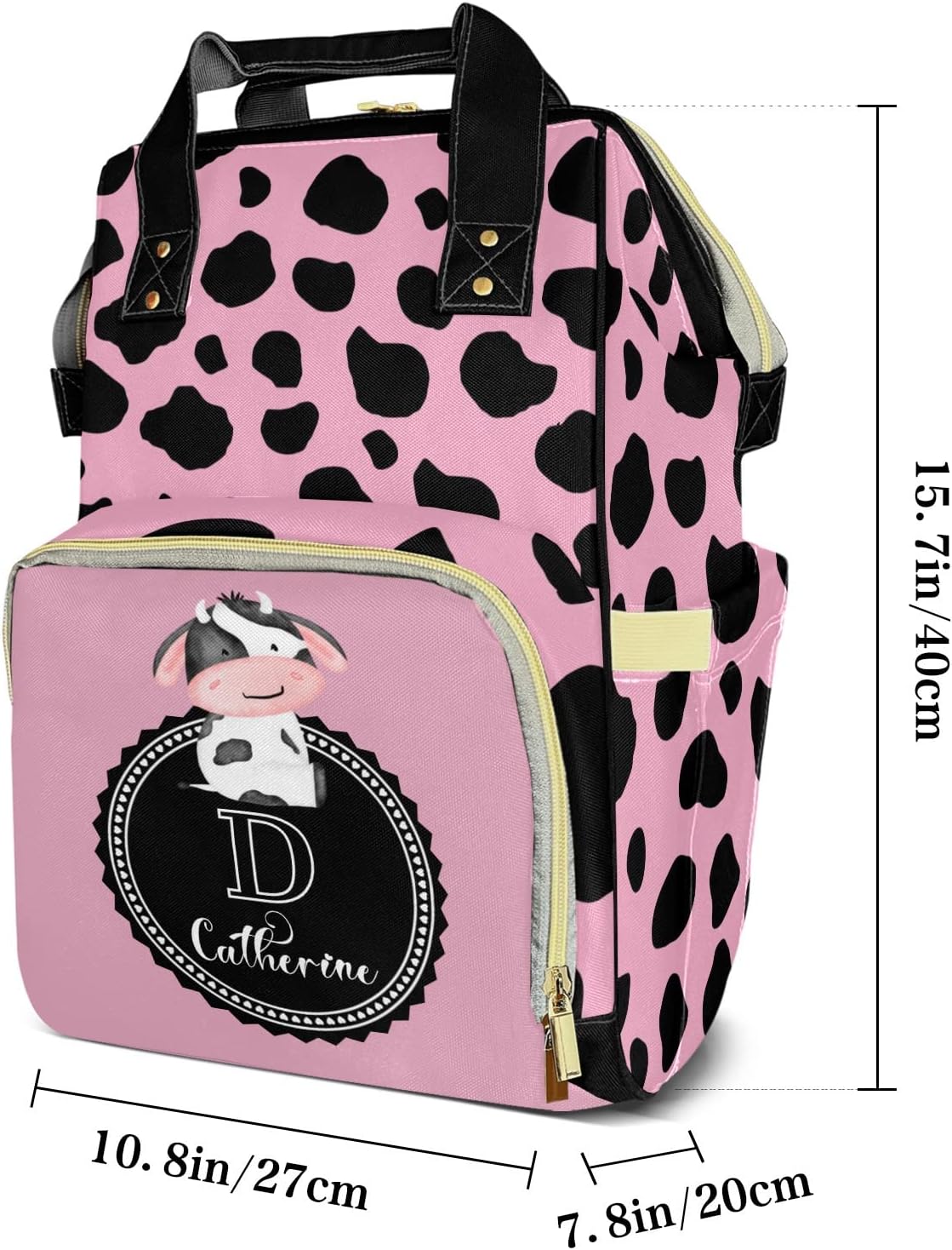 zaaprintblanket Personalized Cow Print in Pink Waterproof Diaper Bag for Women Mommy Girl Gift