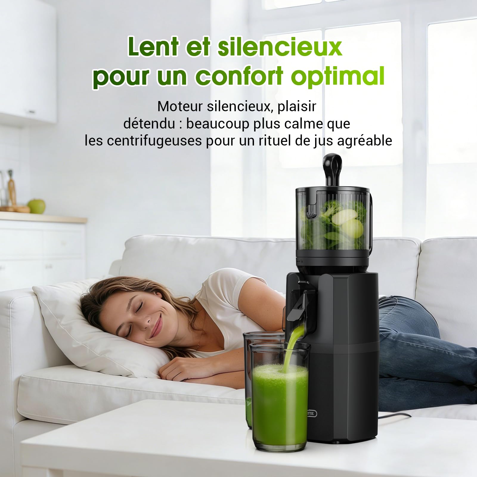 Extracteur de Jus de Fruits et Légumes Entiers, Extracteur Lent Goulotte XXL 120mm, sans BPA, 99% Rendement
