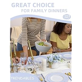 WDF 60pcs Blue Plates Disposable With Gold Rim - Baroque Baby Blue Plastic Party Plates for Wedding/Party/Baby Shower