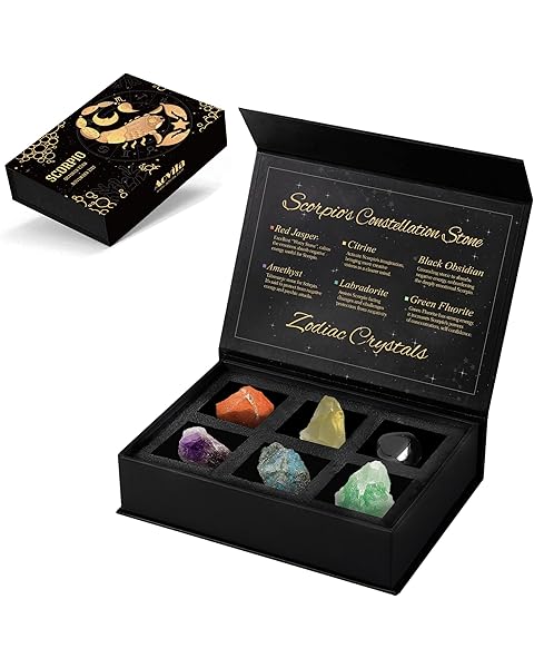 Scorpio Crystals Gift Set, Zodiac Signs Healing Crystals Birthstones with Horoscope Box Set Scorpio Astrology Crystals Healing Stones Gifts