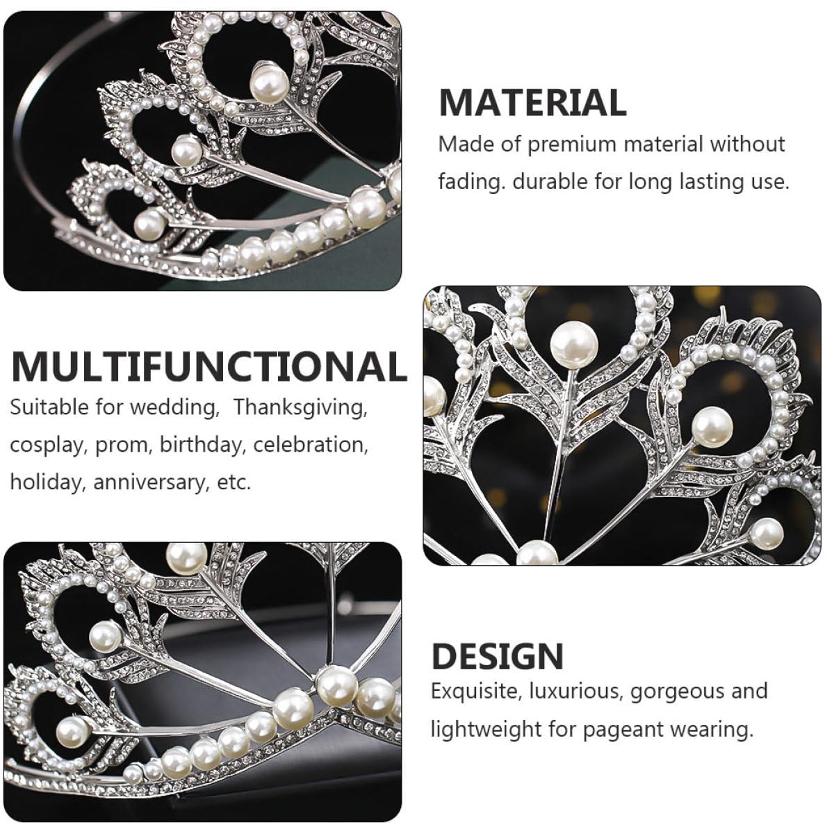 ARTIBETTER Diadema de Perlas de Cristal en Color para Novia, Tocado de Boda Elegante, Accesorio para Pelo de Ceremonias, Fiesta y Eventos Obsequios