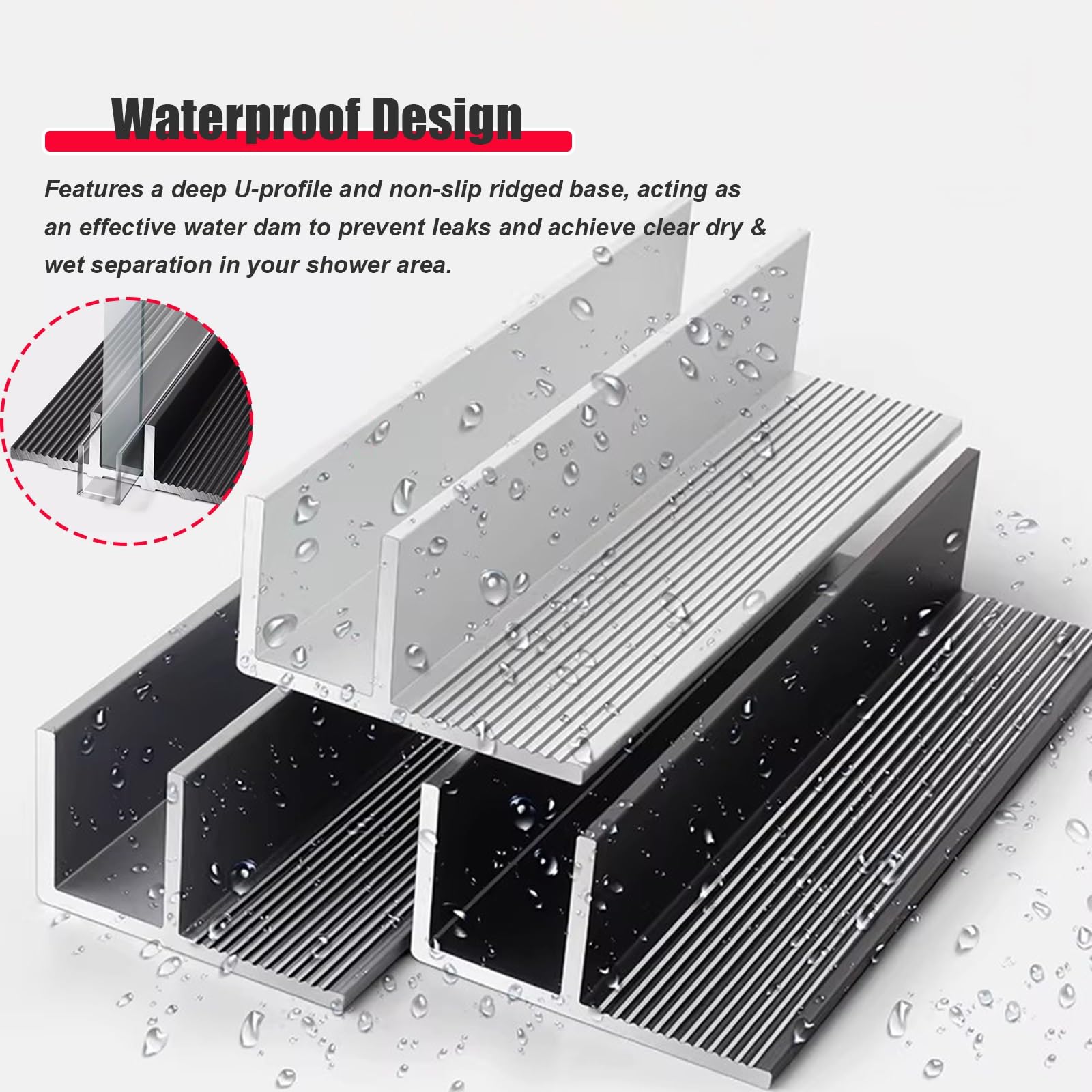Canal en U de acero inoxidable para cristal de ducha, tira de fijación empotrada para mampara de ducha, perfil de techo y piso de pared