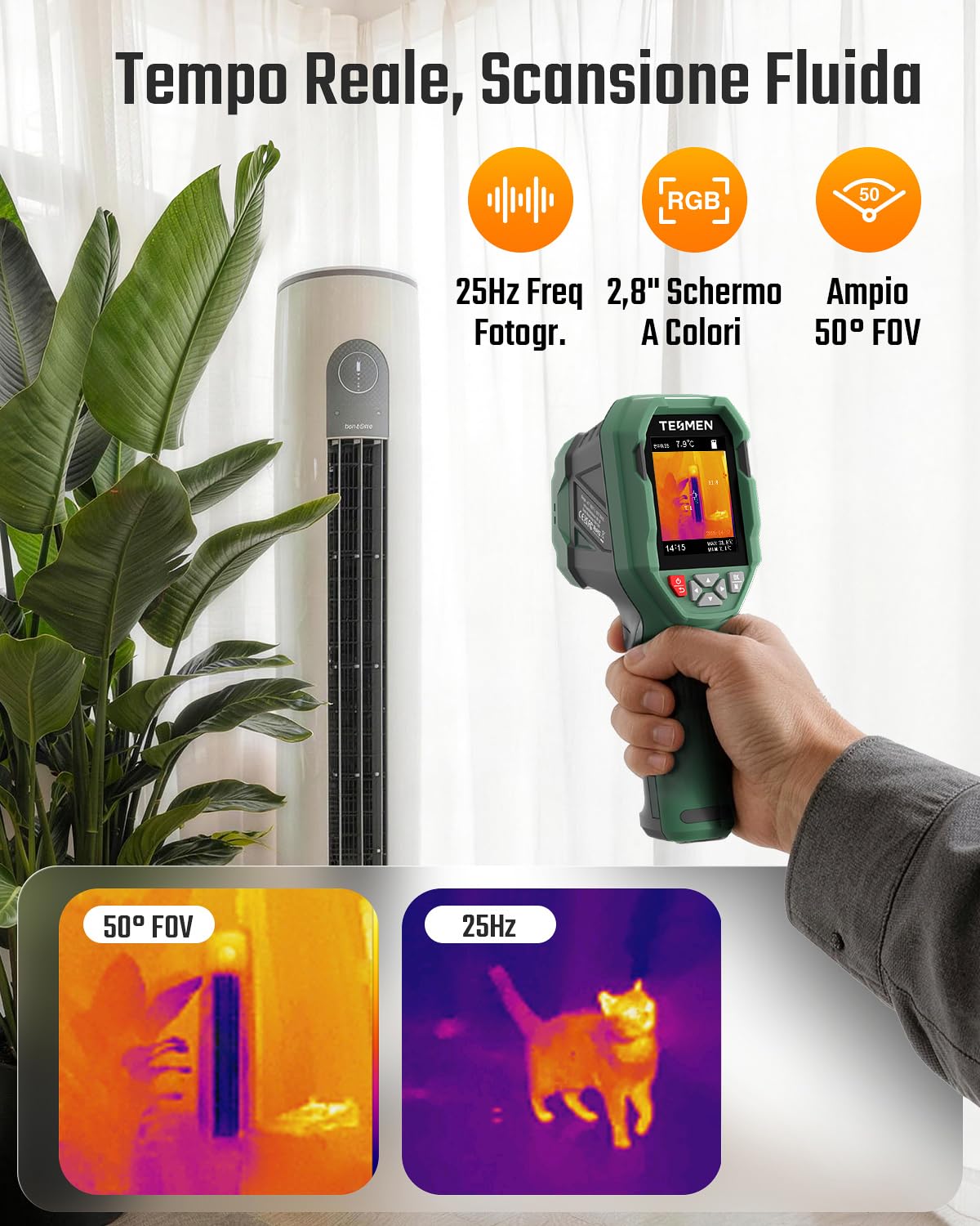 TESMEN TKA-6000 Termocamera, TISR 240 x 240, -20℃~550℃, Fotocamera Termica a Infrarossi Palmare 25 Hz, Ultra-sensibile 40mK, Tracking in Tempo Reale per Manutenzione Casa, Ispezione Perdite e HVAC