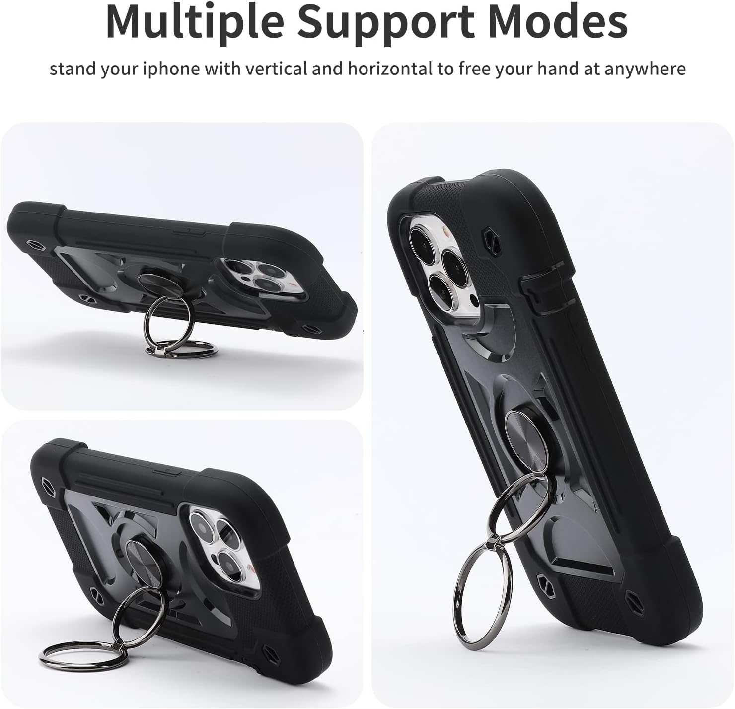 for iPhone 13 Pro Max Case 6.7 Inch with Ring Stand, with 2 Pack Glass Screen Protector + 1 Pack Camera Lens Protector,Heavy-Duty Shockproof Cover for iPhone 13 Pro Max (Black) - Image 6