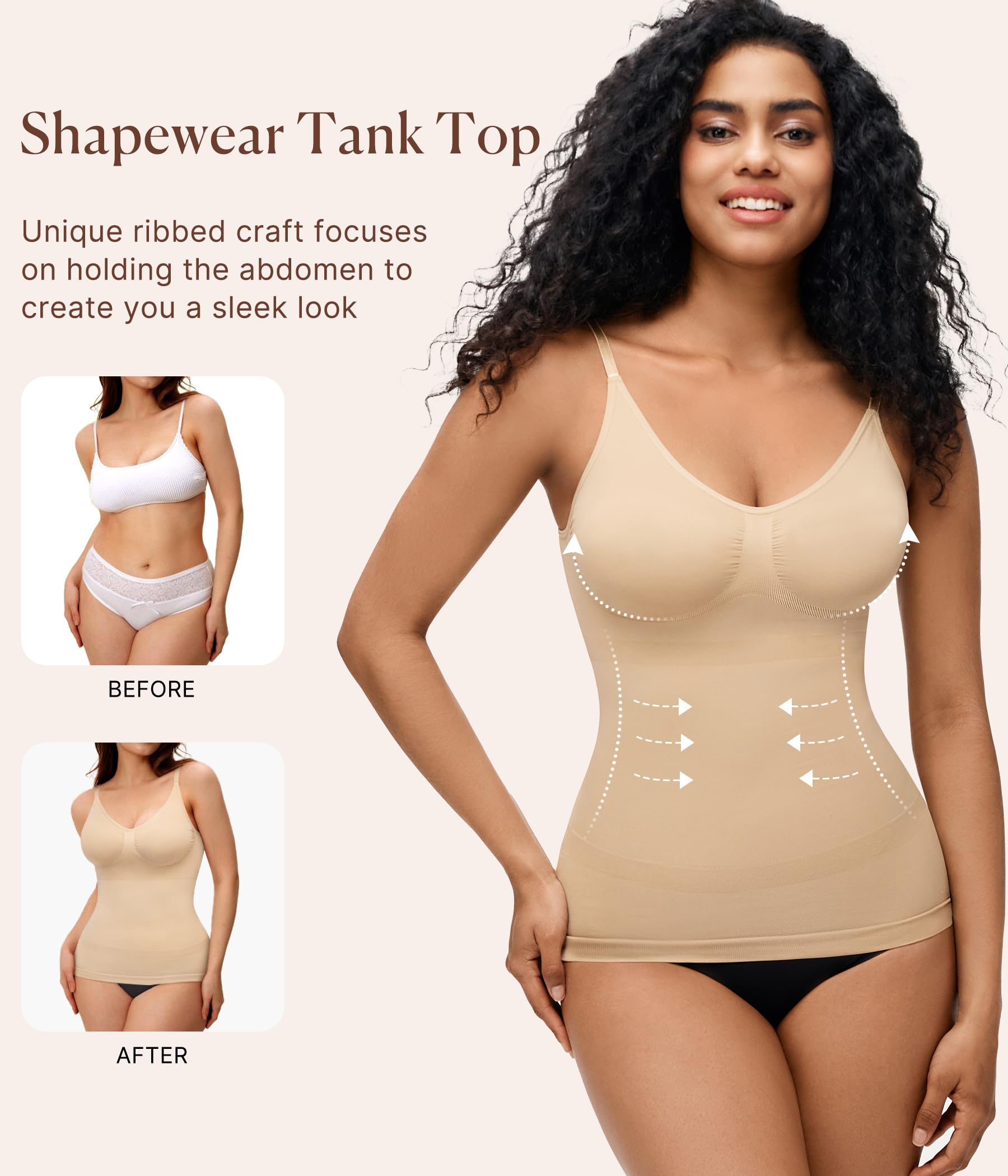Gotoly Camiseta sin mangas moldeadora para mujer, con control de abdomen, compresiones, camiseta moldeadora con tirantes delgados