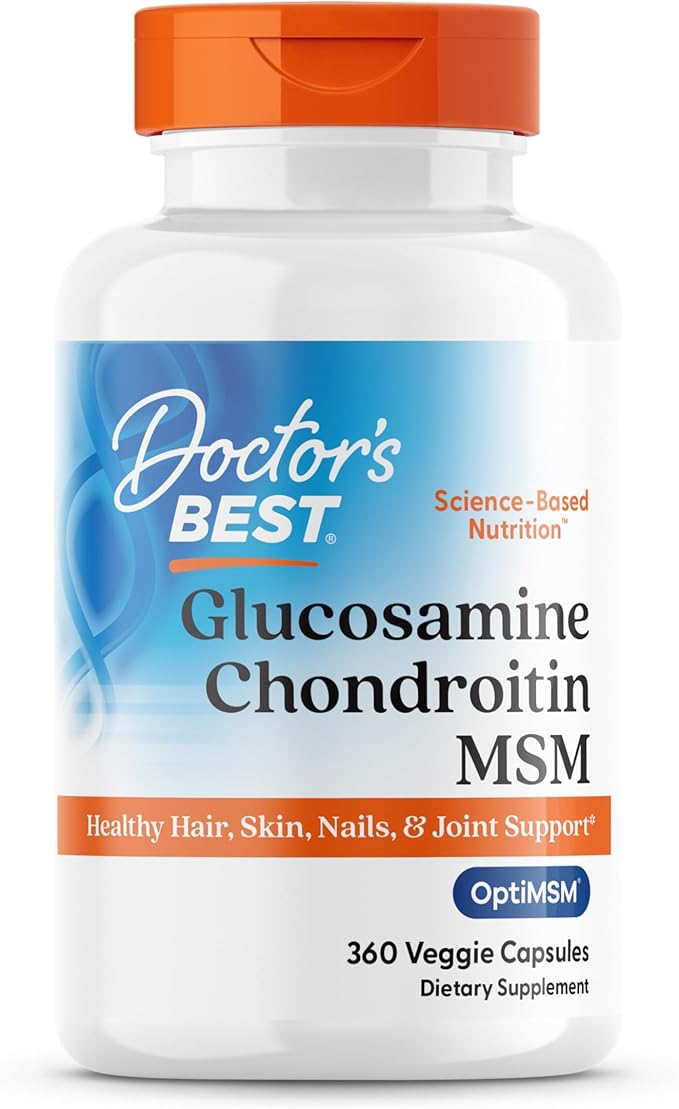 Doctor's Best Glucosamine Chondroitin Msm with OptiMSM Capsules, Joint Support Supplement Supports Healthy Joint Structure, Function & Comfort, Non-GMO, Gluten Free, Soy Free, 360 Count