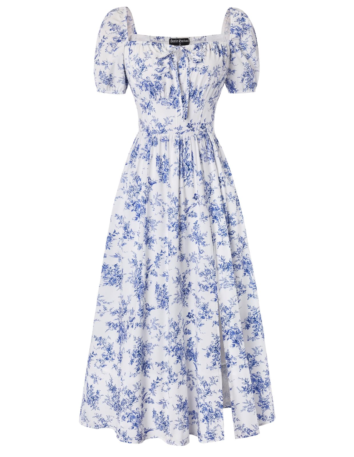 Scarlet Darkness Summer Spring Split Floral Corset Midi Dress with Pockets
