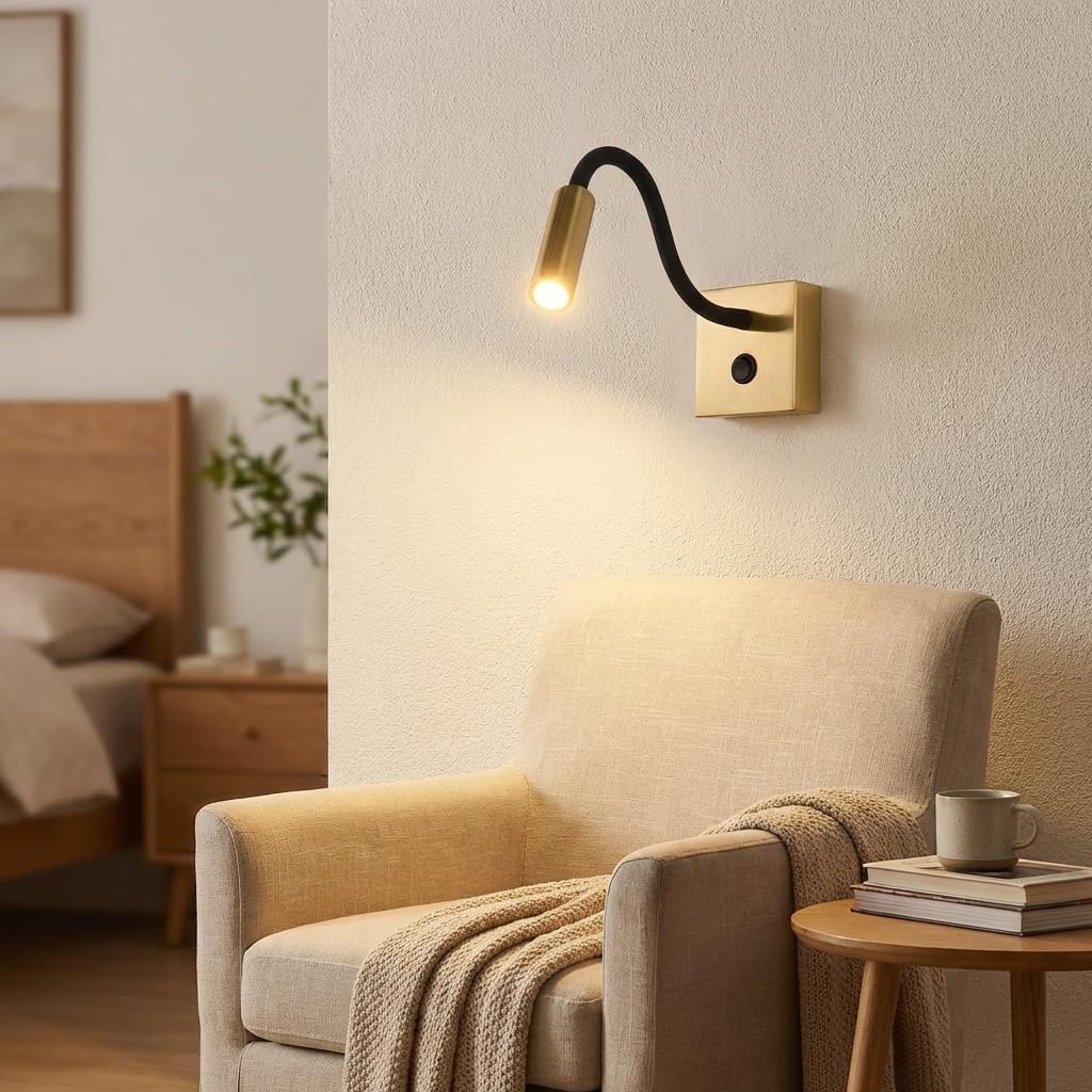 B·LED BARCELONA LED Applique murale LED 3W avec bras flexible | 2800K lumière chaude | Orientable | Interrupteur intégré | Aluminium | Chambre, hôtels & lecture