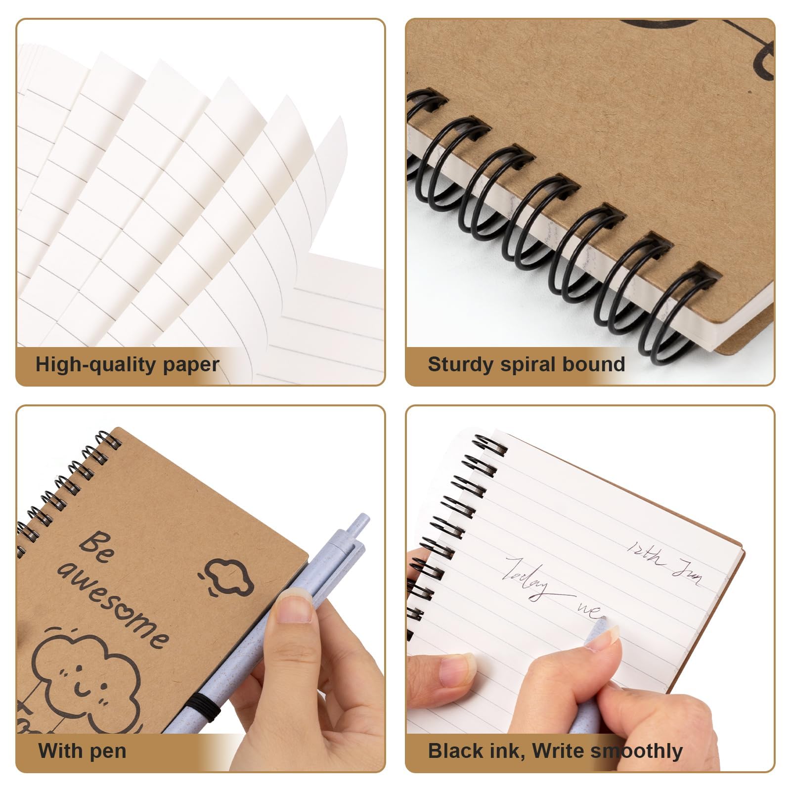 Dynta Inspirierende Tagebücher, Großpackung, 16 Sets, A6, Spiralnotizbuch mit Stroh-Kugelschreiber, Krafteinband, motivierendes, kleines Notizbuch, Büro, Schulbedarf, Geschenke für Kollegen