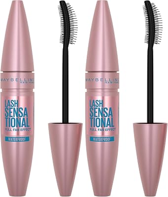 Maybelline New York Mascara Ciglia Sensazionali, Volumizzante, Effetto Ventaglio sulle Ciglia, Resistente all'Acqua, Nero (Confezione da 2)