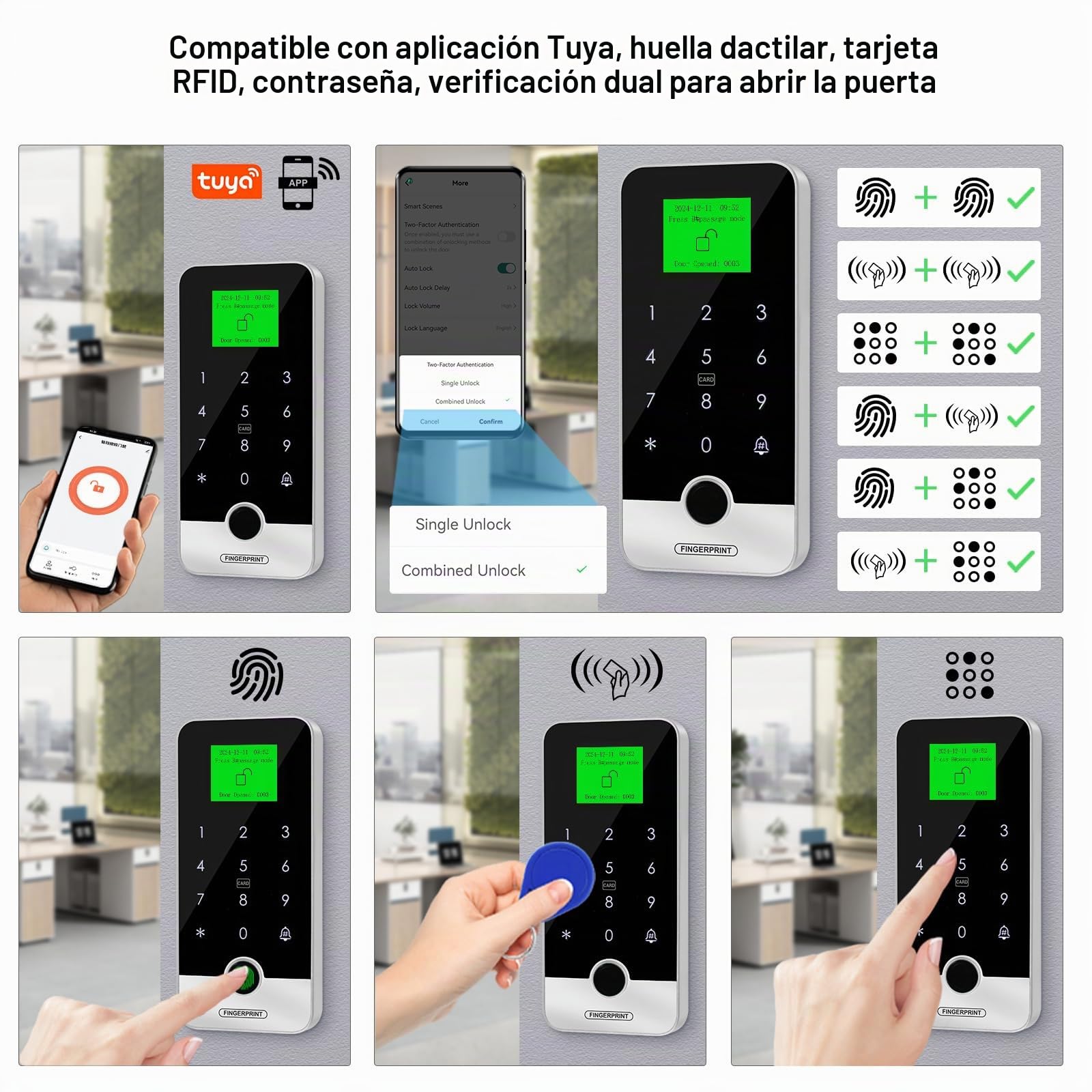 Bluetooth Tuya App Kit de Control de Acceso con RFID y Teclado Inteligente para Huellas Dactilares 180KG/350LB Cerradura Magnética IC Llavero Abridor 13.56MHz