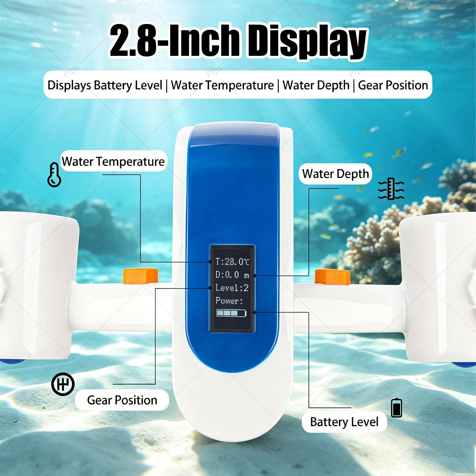 Scooter Submarino, con Pantalla De 2,8 Pulgadas, Soporte para Cámara De Acción, Resistente Al Agua hasta 20M, Autonomía De 60 Minutos para Aventuras De Buceo con Esnórquel