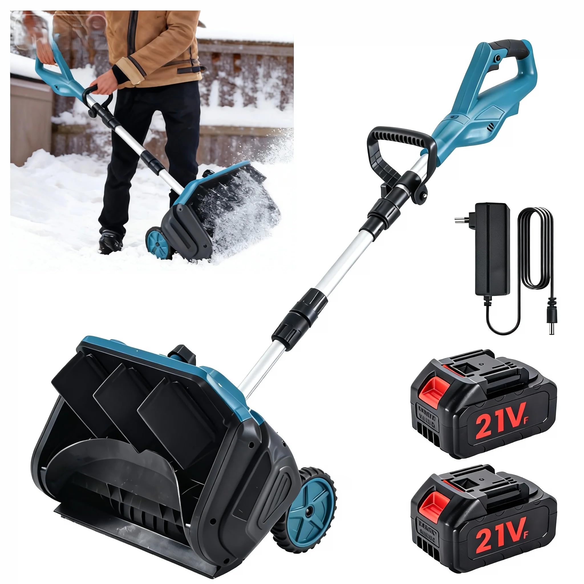 Souffleuse à Neige électrique sans Fil 2 Batteries Distance Éjection 6M Pliable Tige Télescopique Déneigeuse Jardin Cour